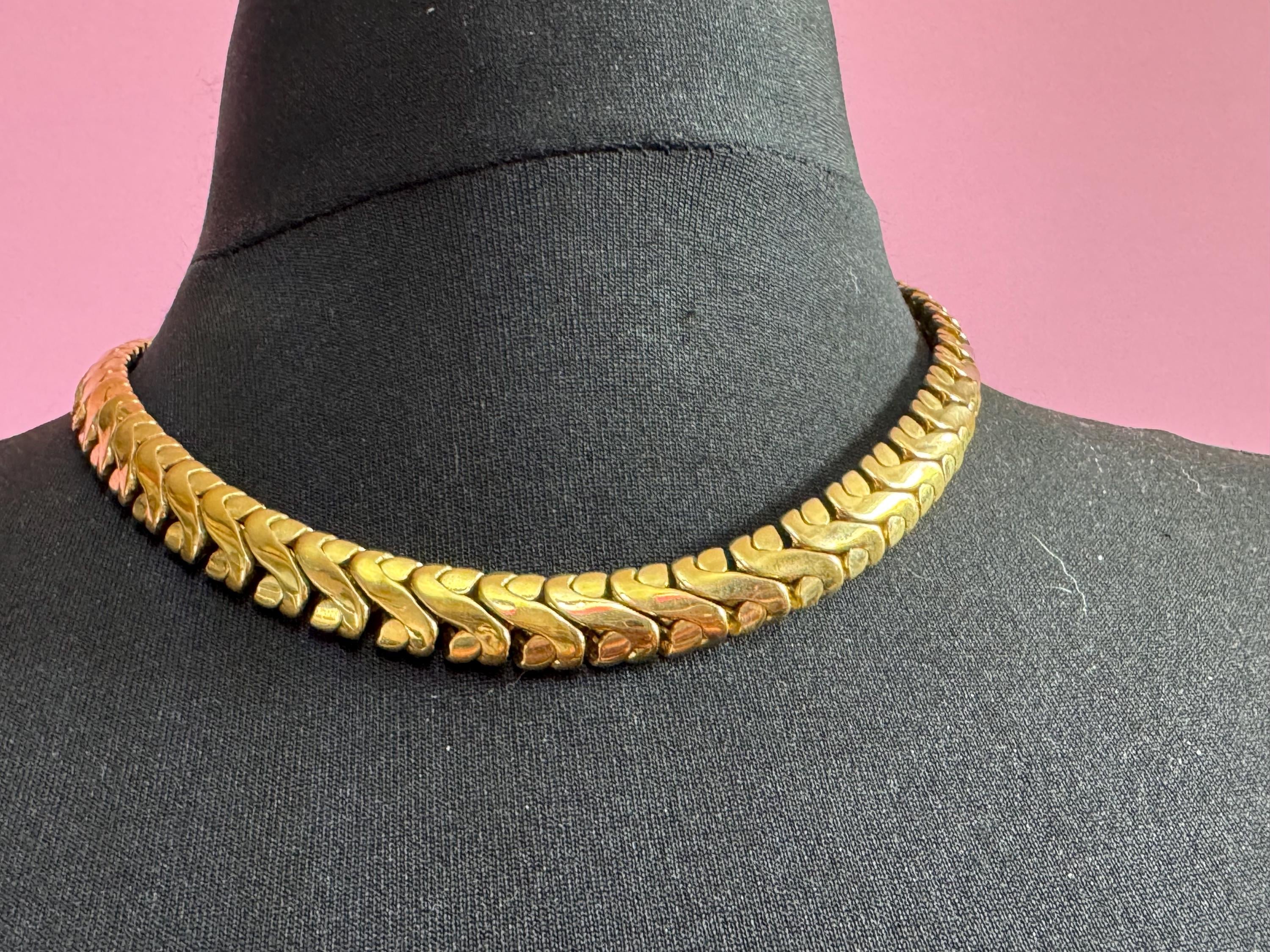 Vintage Givenchy chunky flat link weighty gold plated wide chain necklace signed tag designer choker