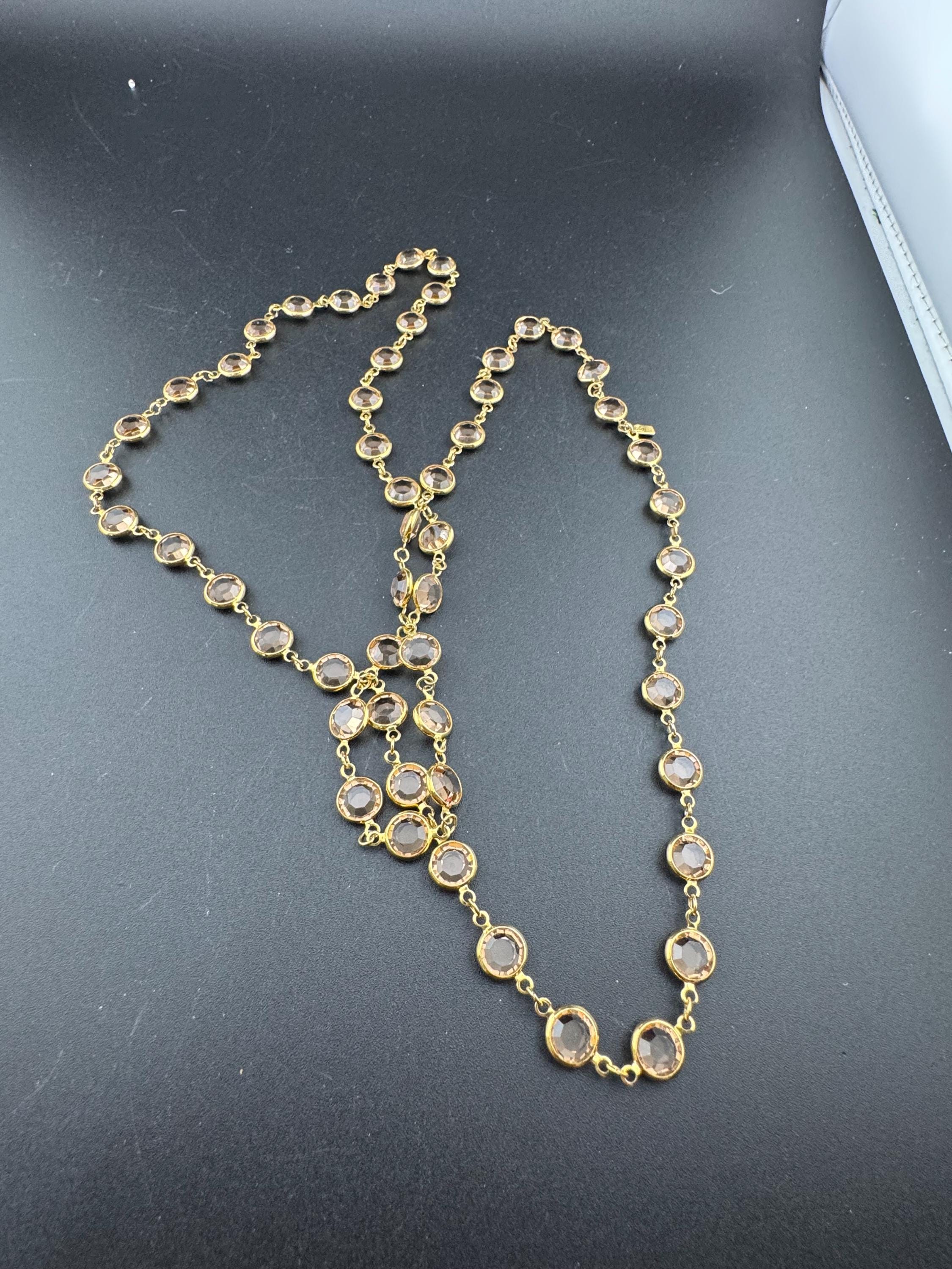 Signed Swarovski crystal Vintage 90cm gold tone soft brown topaz taupe coloured rivière glass bezel chain link station necklace