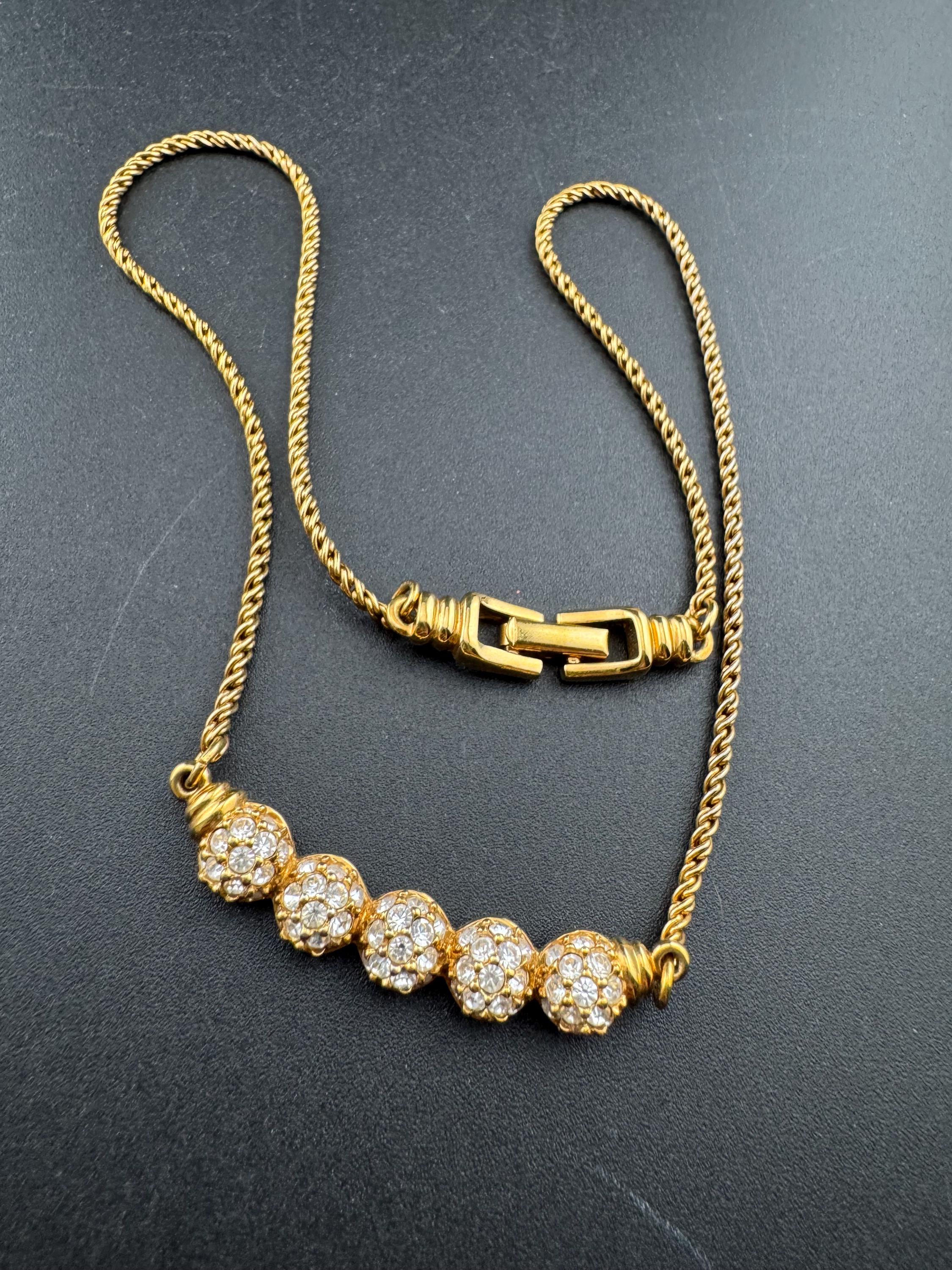 Signed Swarovski gold tone clear ball link crystal diamanté necklace