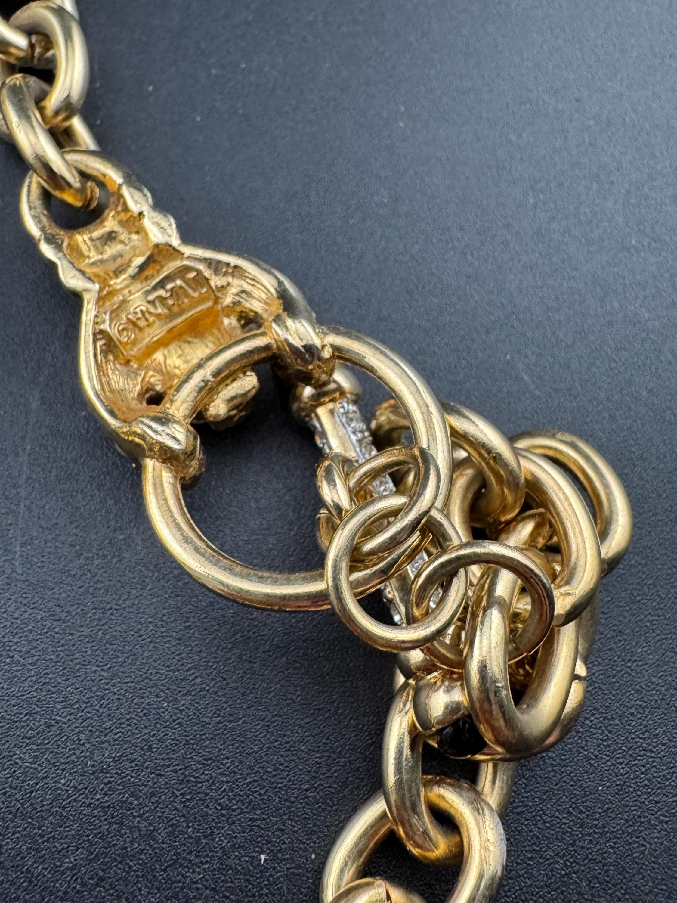 Signed IVANA Trump rhinestone leopard choker necklace with cabochon toggle clasp