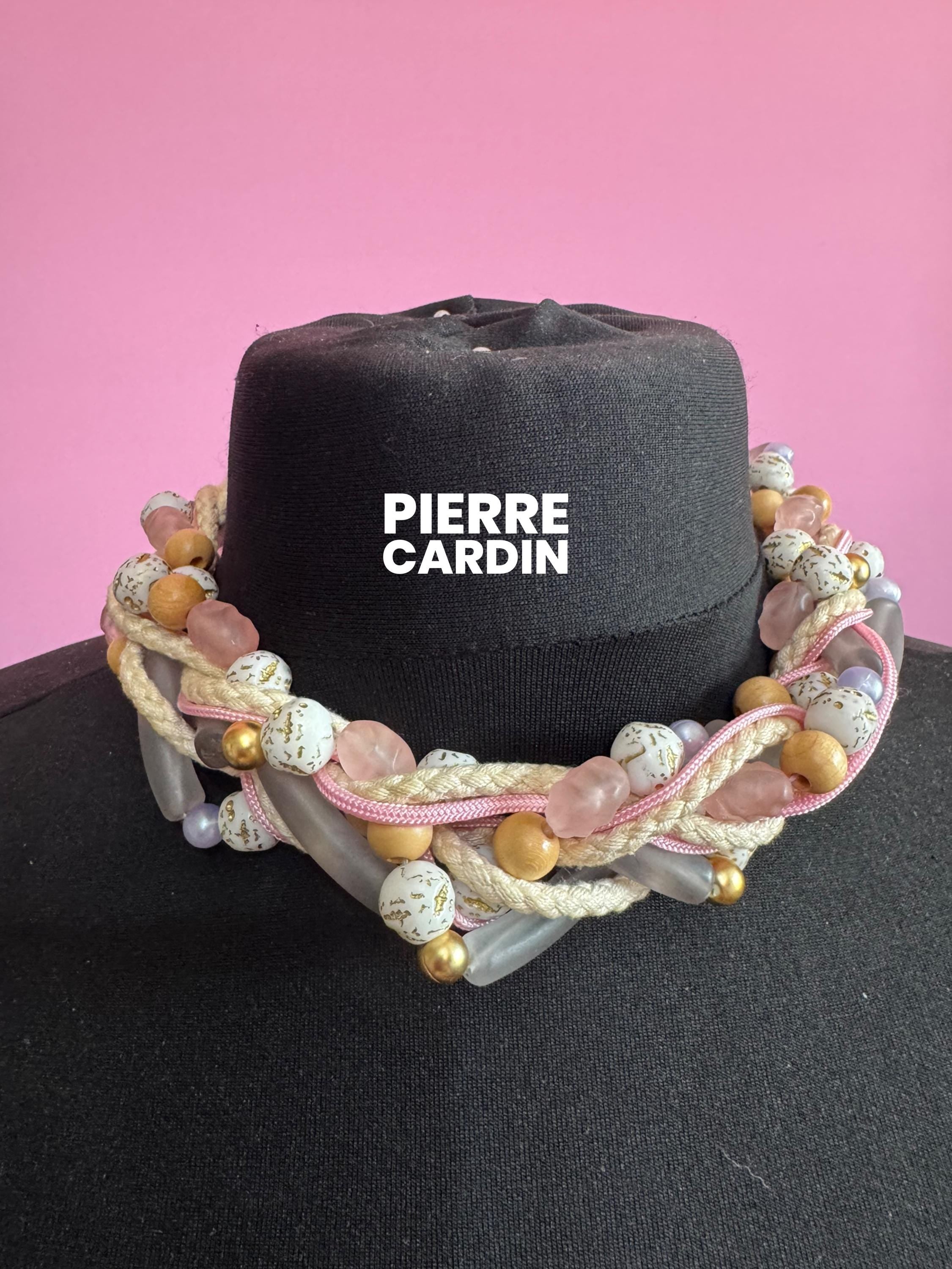 Signed Pierre Cardin Vintage Beaded Choker: Chunky Pastel Plastic Necklace