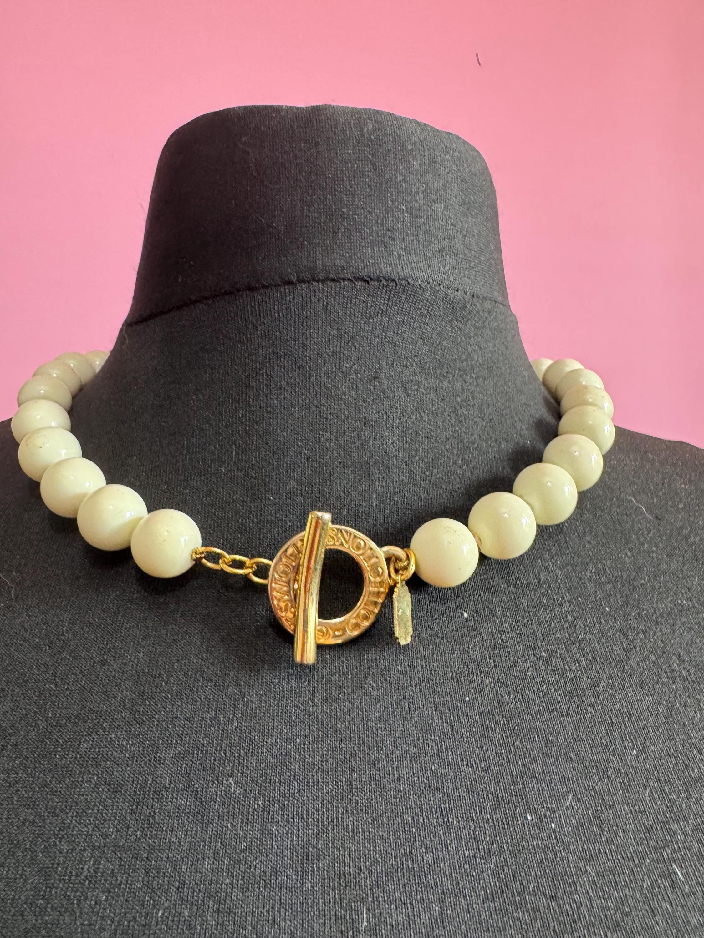 Signed Cotswold Collections Italian glass large beaded cream necklace adj to 50cm