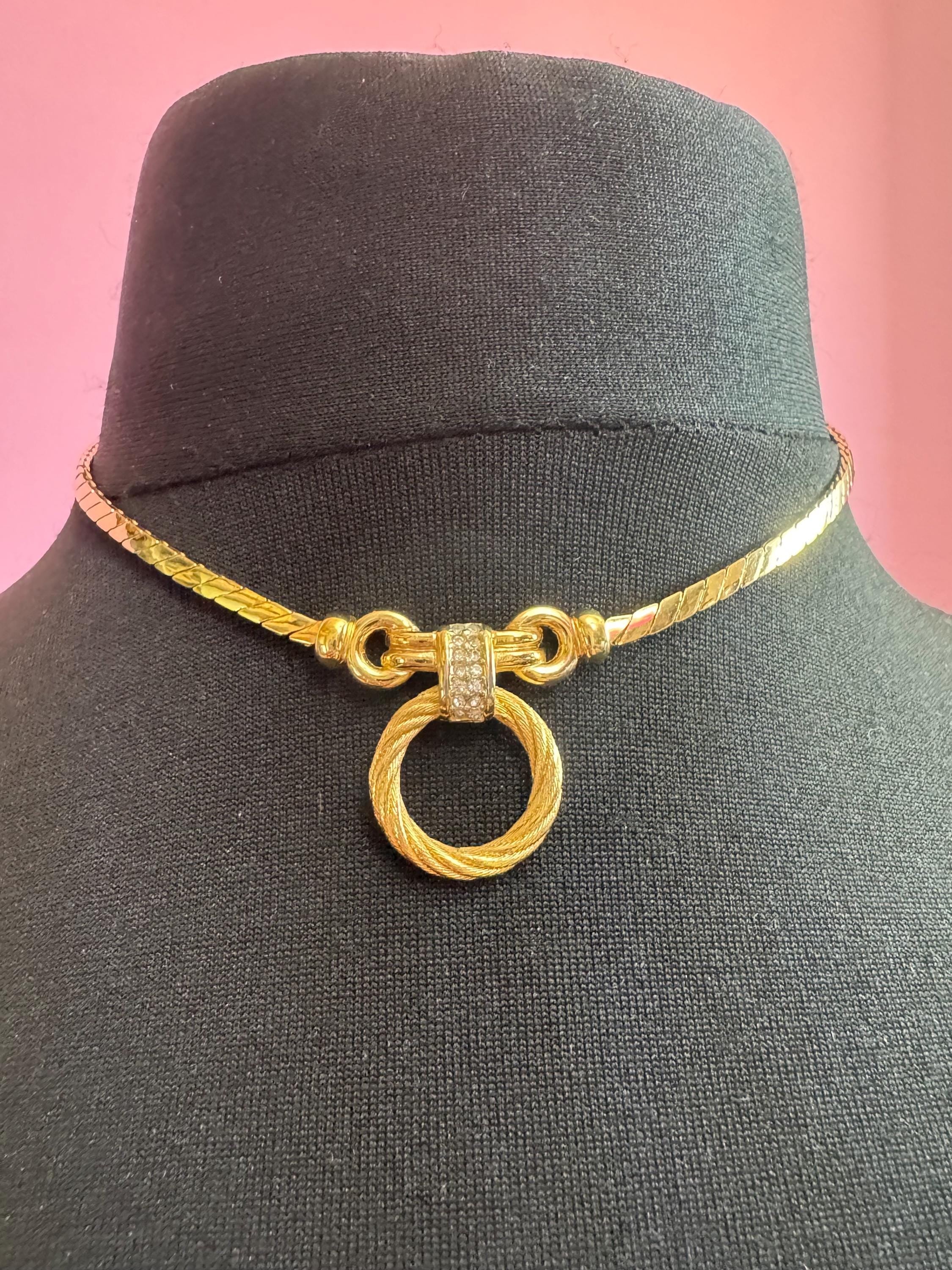 Vintage Christian Dior designer rope trust diamanté pendant chain necklace 41cm fully signed