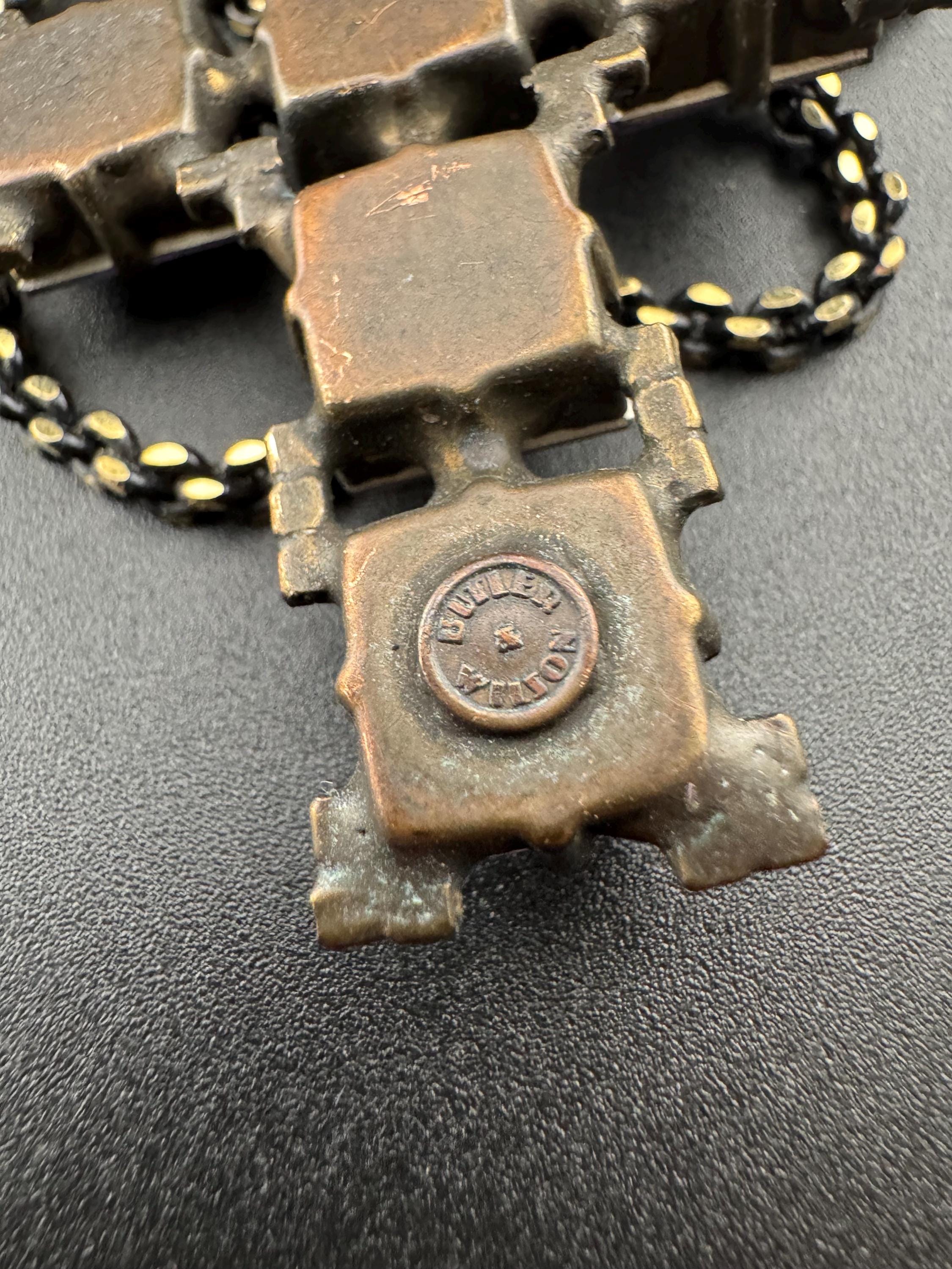 Signed Butler & Wilson Amethyst Rhinestone Cross Pendant Necklace