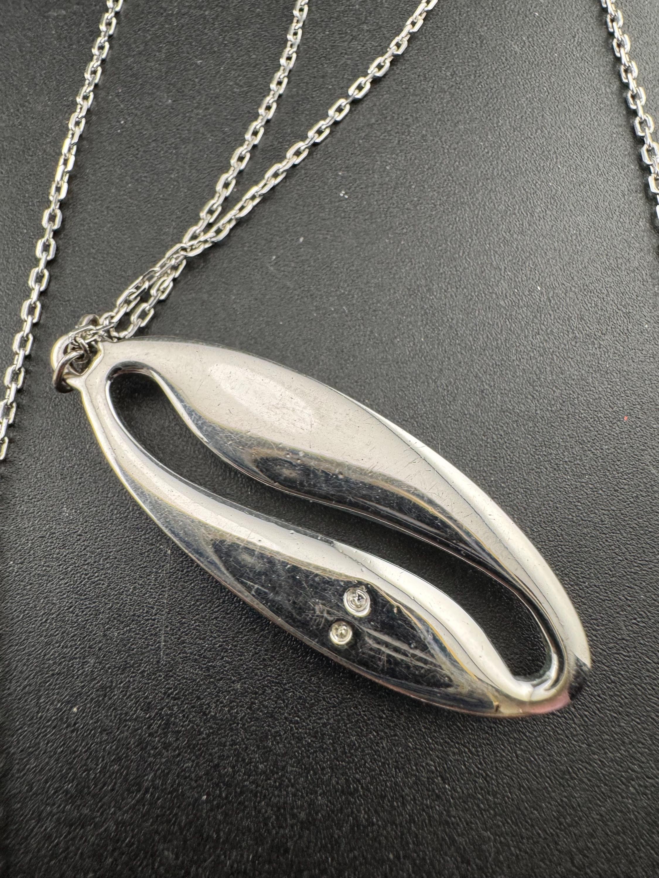 Signed Swarovski silver tone aquamarine blue and clear crystal diamanté designer oval pendant drop necklace