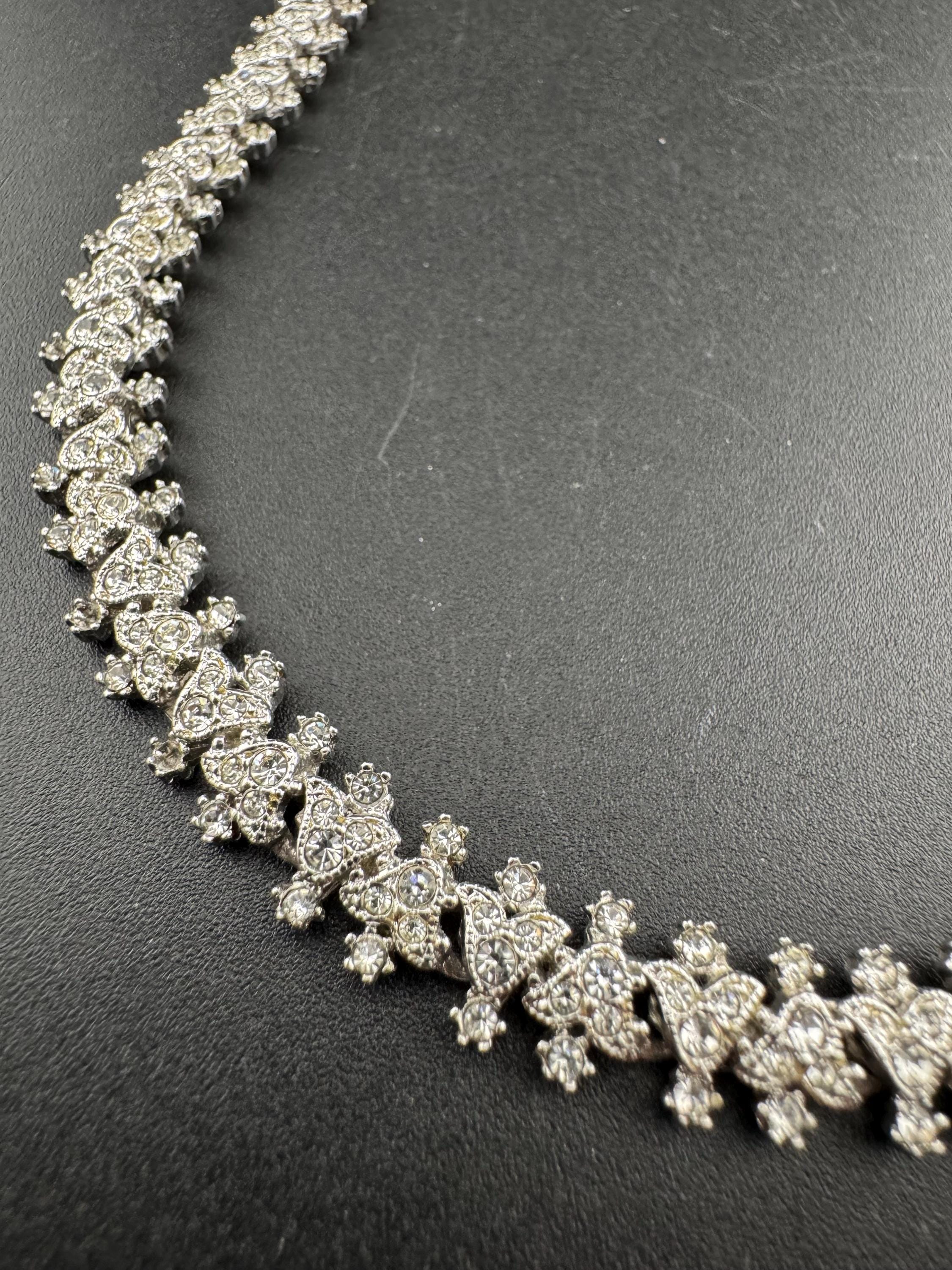 Petite fit Signed early A&S Attwood and Sawyer clear rhinestone collar crystal necklace silver tone 38cm