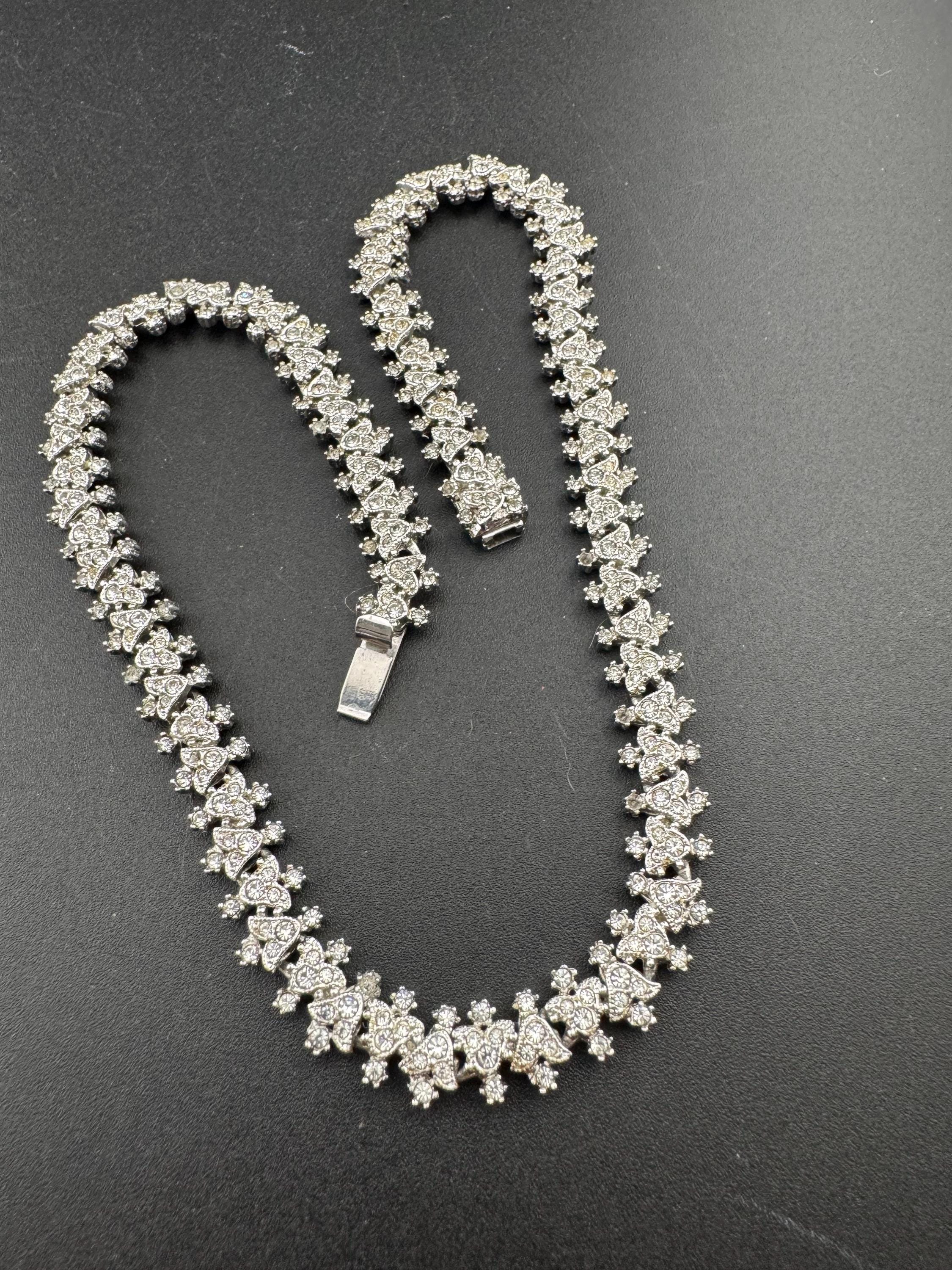 Petite fit Signed early A&S Attwood and Sawyer clear rhinestone collar crystal necklace silver tone 38cm