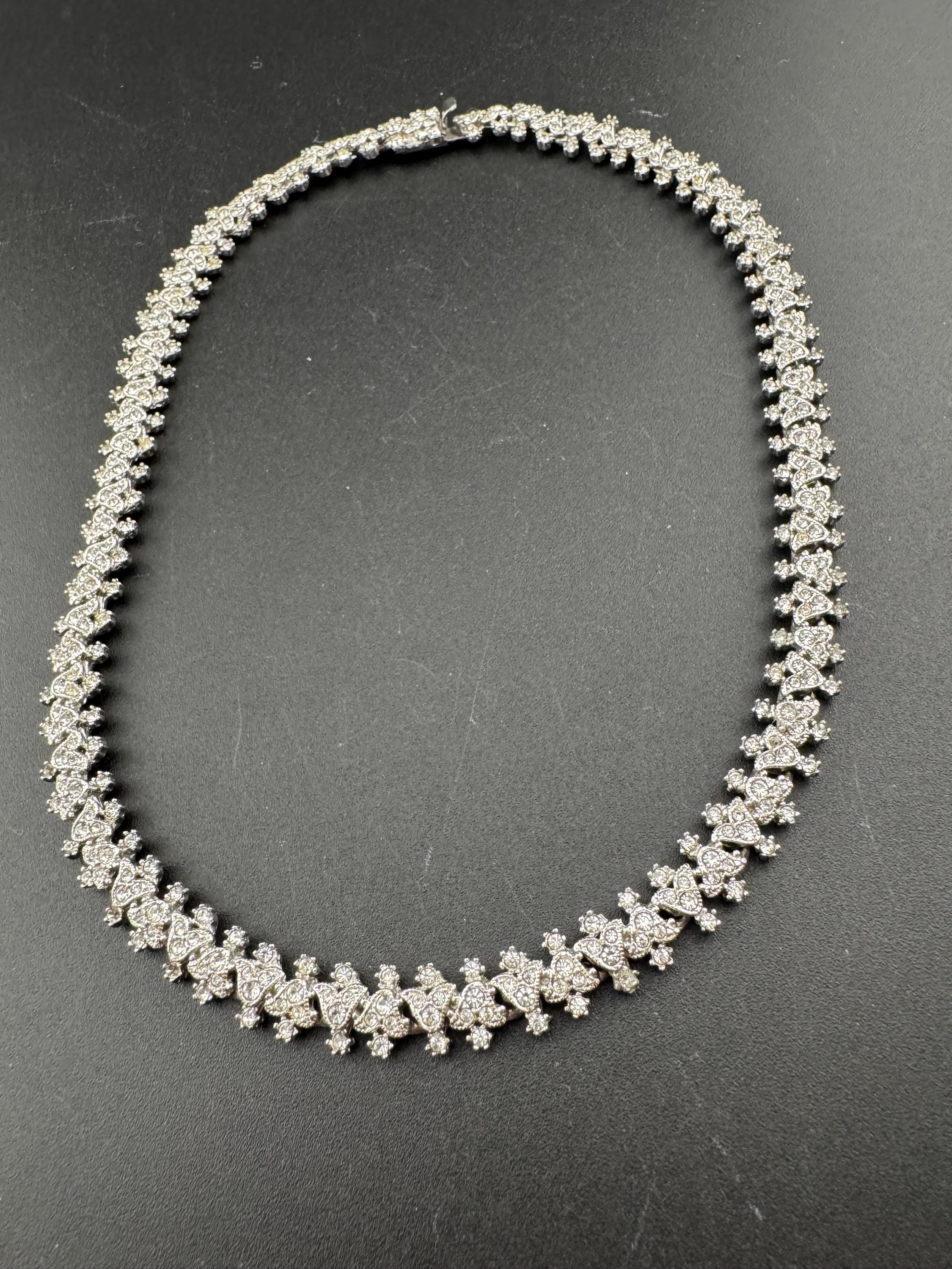 Petite fit Signed early A&S Attwood and Sawyer clear rhinestone collar crystal necklace silver tone 38cm