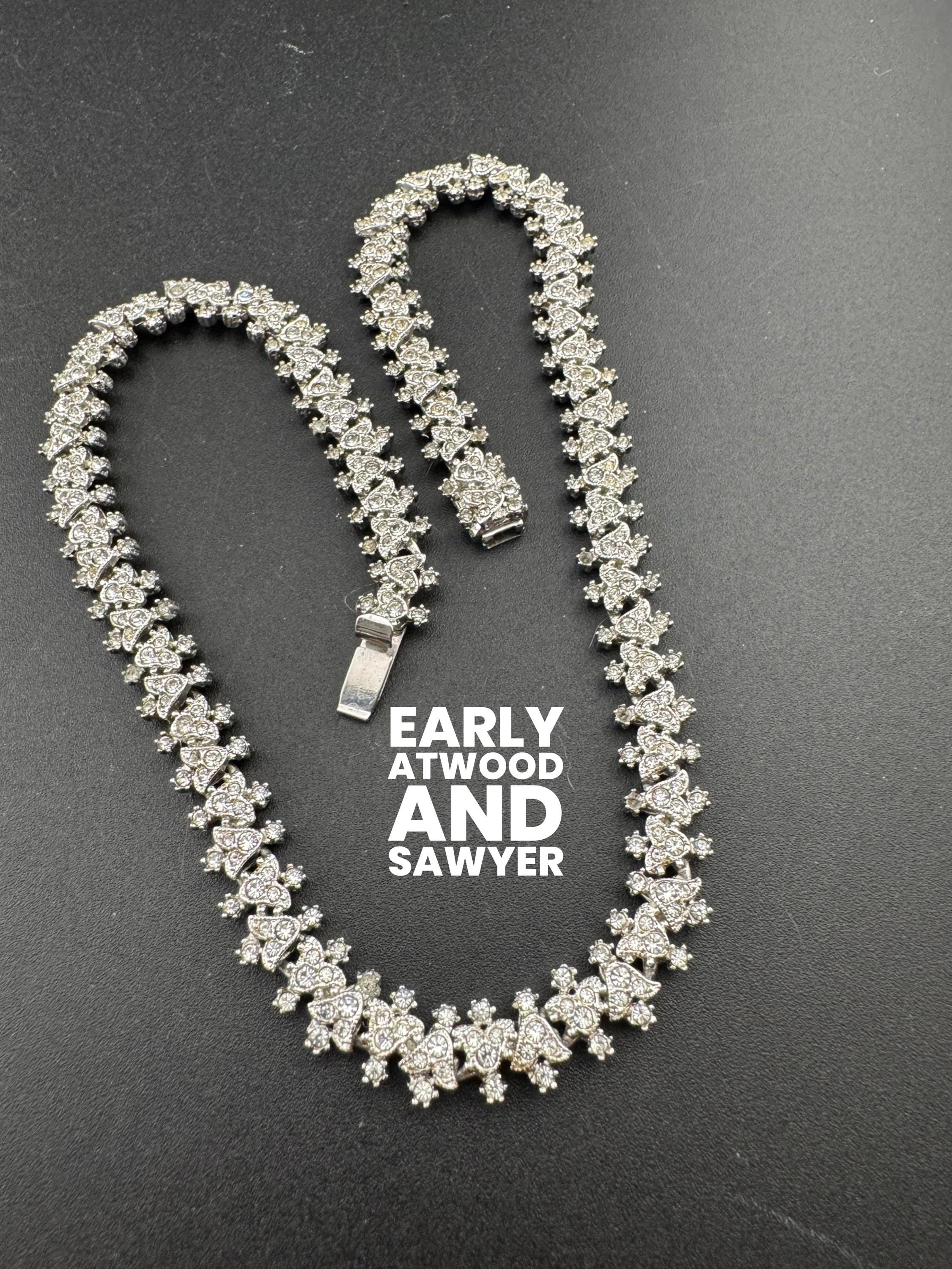 Petite fit Signed early A&S Attwood and Sawyer clear rhinestone collar crystal necklace silver tone 38cm