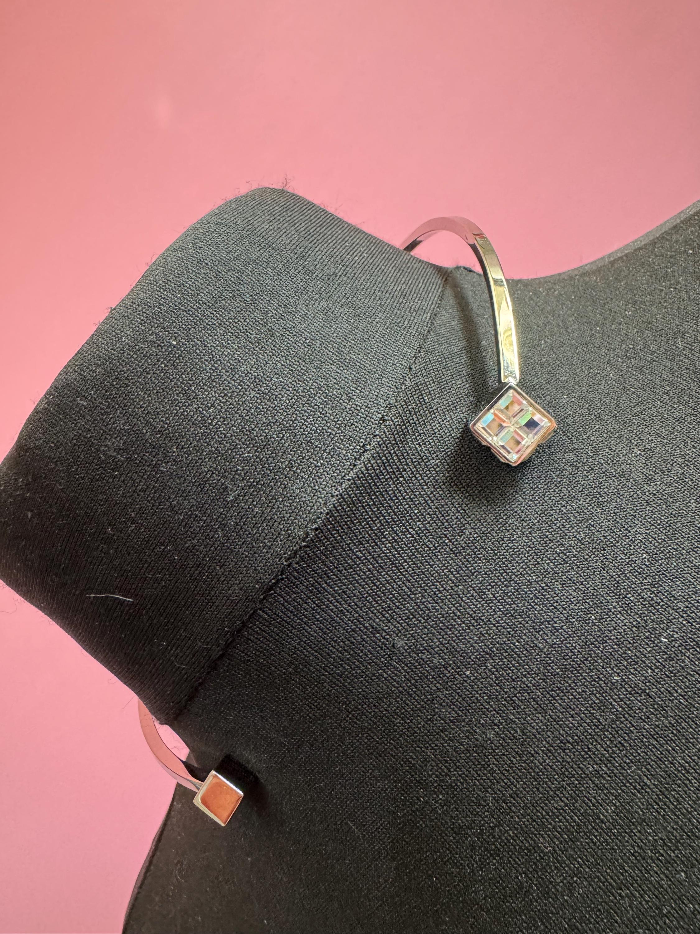 Retro SWATCH Choker Necklace: Silver Plated Torque, Enamel & Rhinestone Cubes