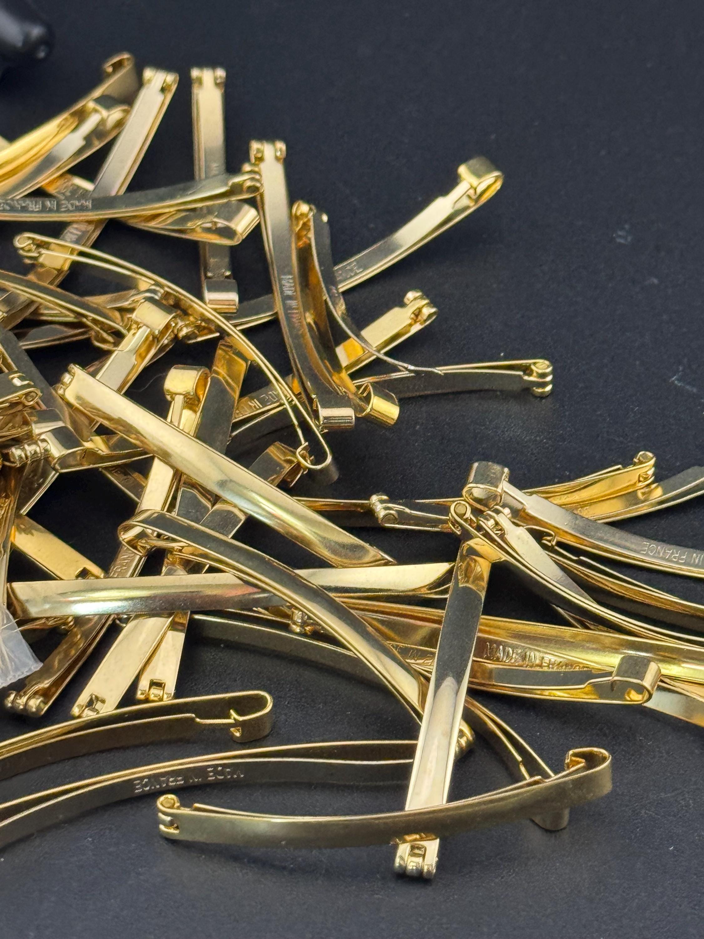 vintage pair of signed French plain long slim gold tone girls hair clips choice of 6cm or 5cm