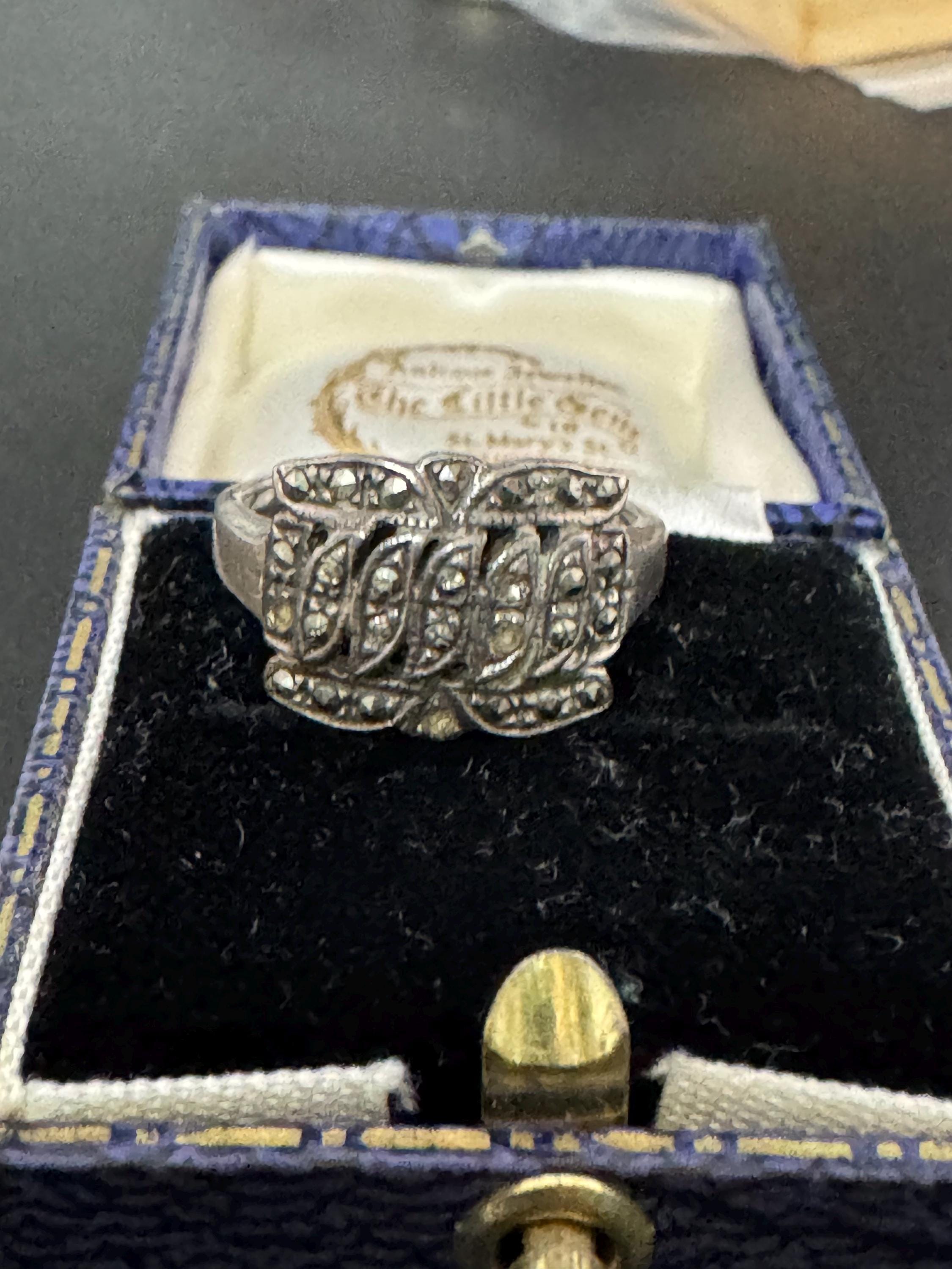 Size N marcasite gem set dress ring, 925 sterling silver