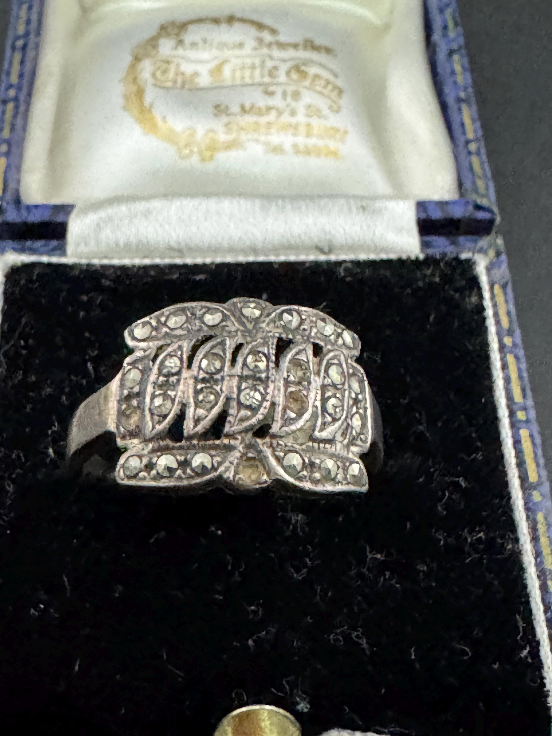 Size N marcasite gem set dress ring, 925 sterling silver