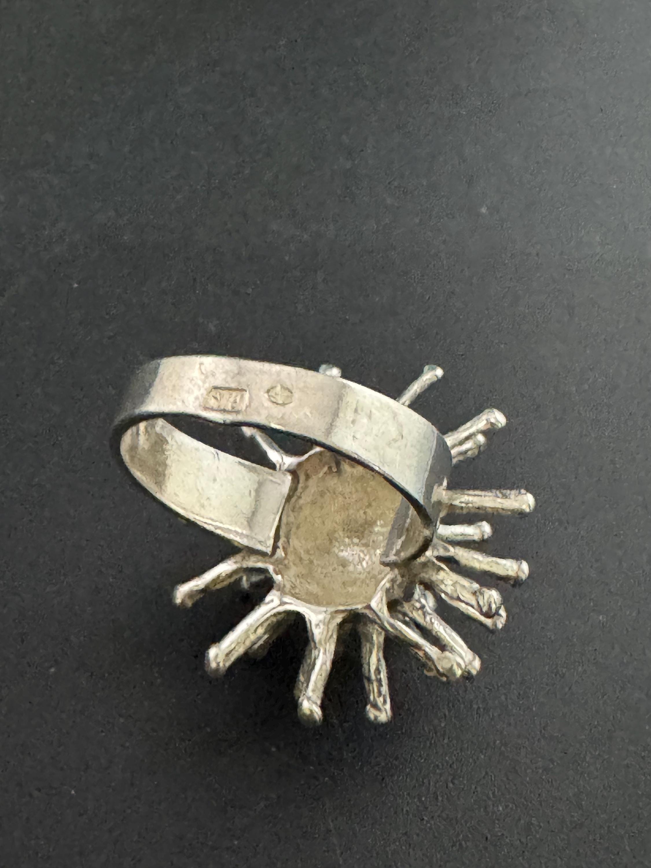 1970s Brutalist Sterling Silver Spike Ring - UK Size O