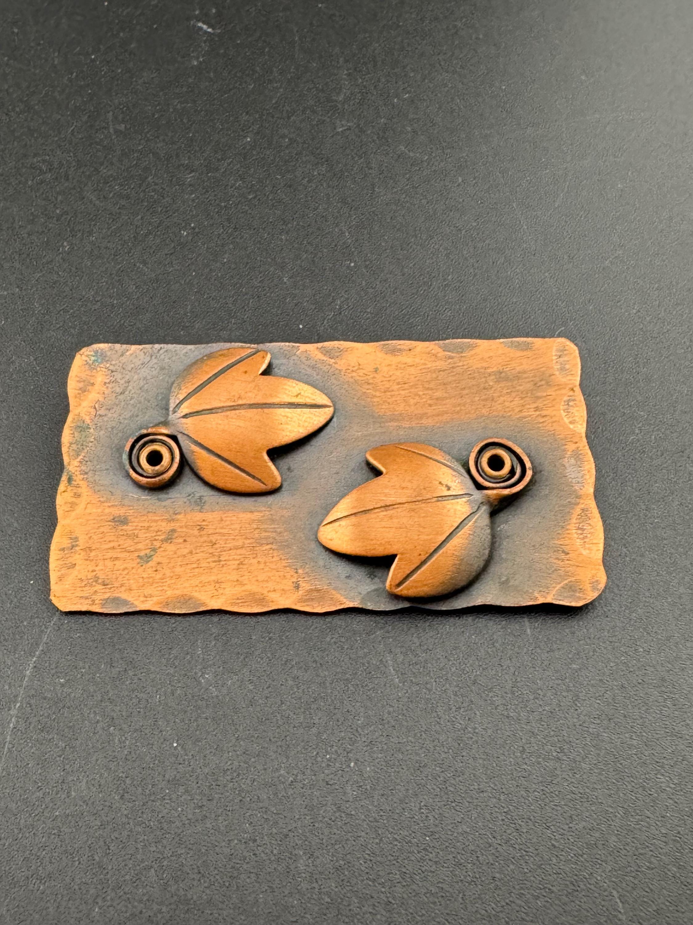 Vintage Rebajes Copper Brooch: Modernist Leaf Design (6cm)