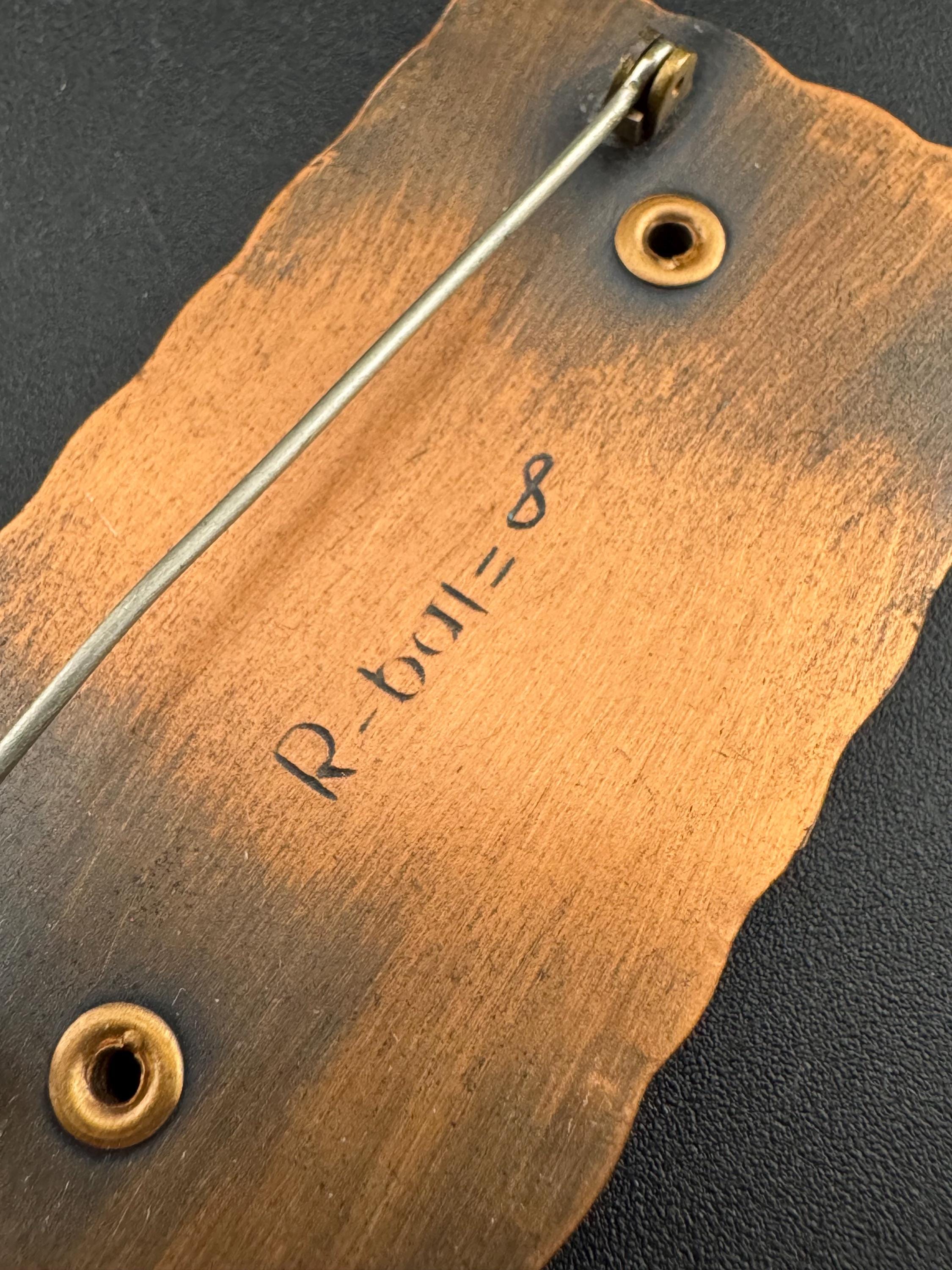 Vintage Rebajes Copper Brooch: Modernist Leaf Design (6cm)