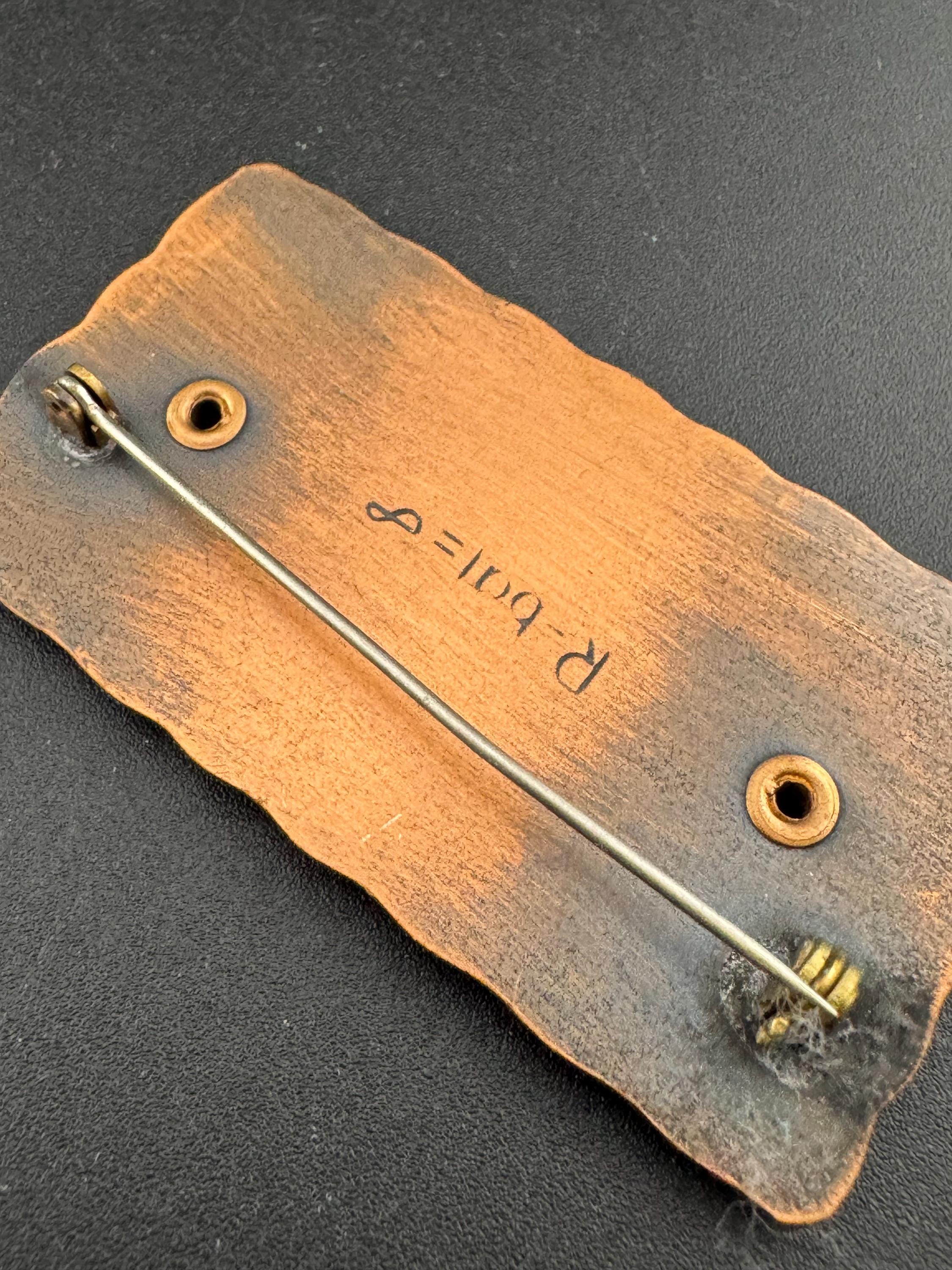 Vintage Rebajes Copper Brooch: Modernist Leaf Design (6cm)