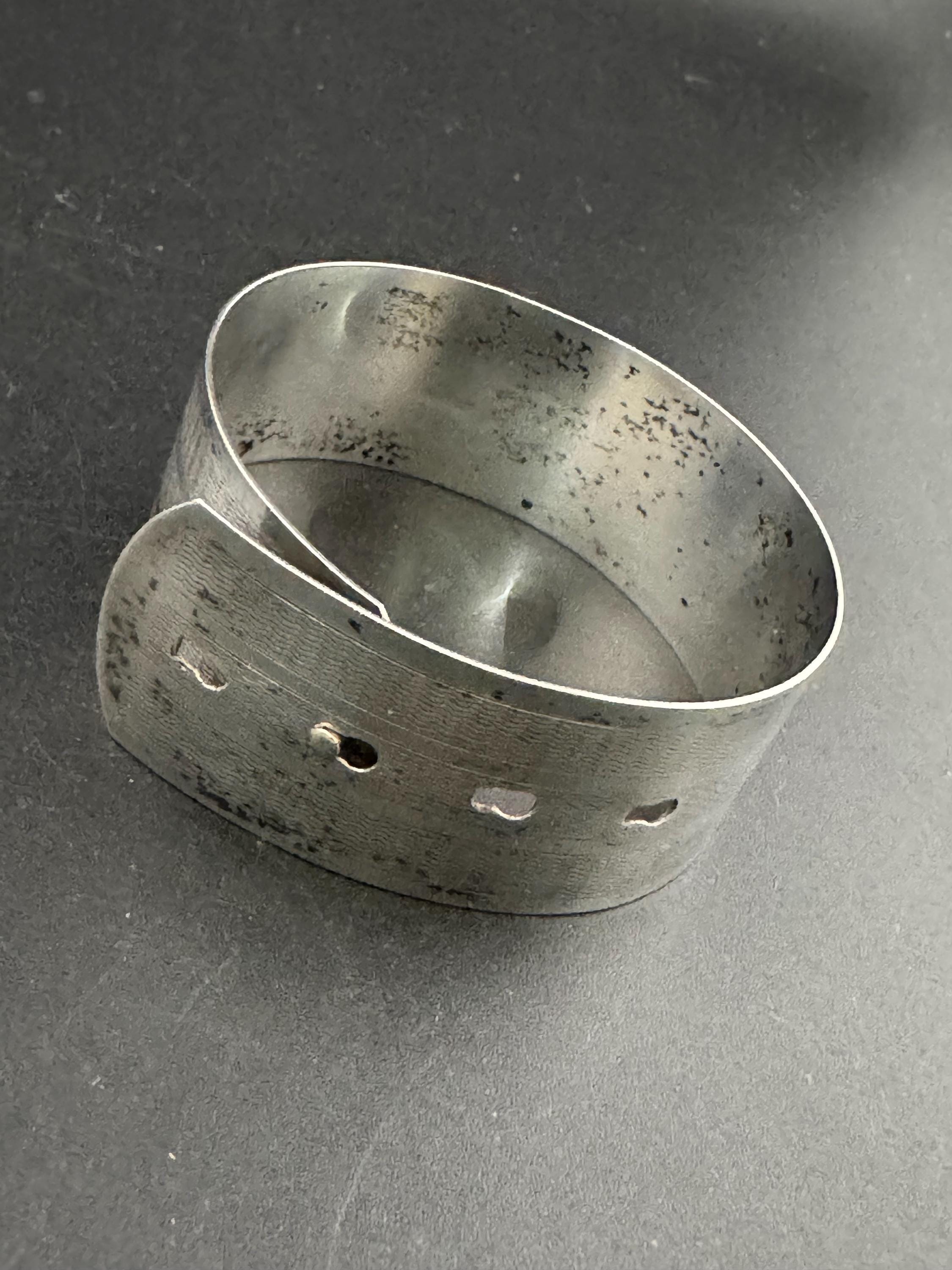 Stamped sterling silver Art Deco belt Buckle Bangle bracelet vintage 2.5cm wide engine turned