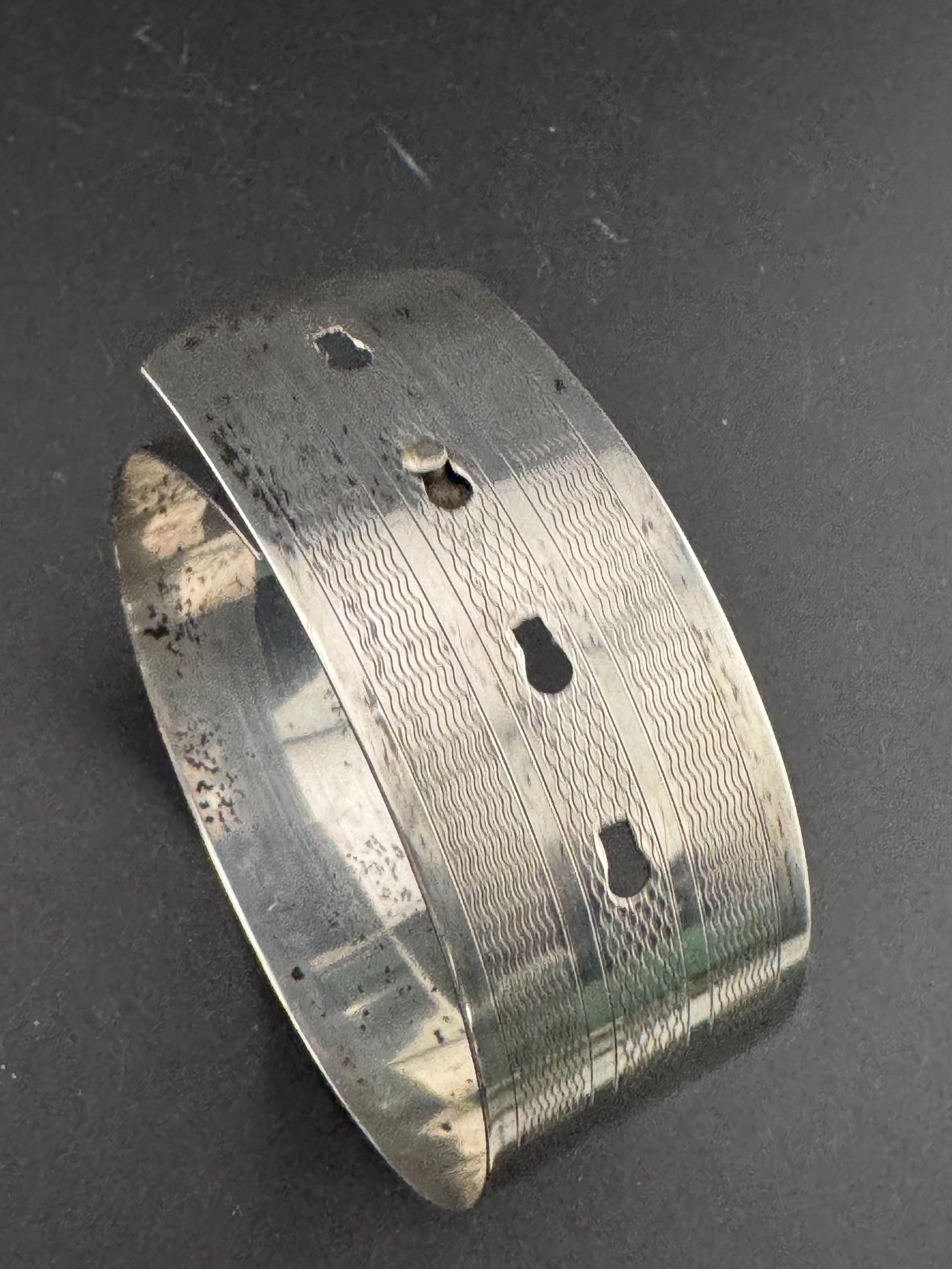 Stamped sterling silver Art Deco belt Buckle Bangle bracelet vintage 2.5cm wide engine turned