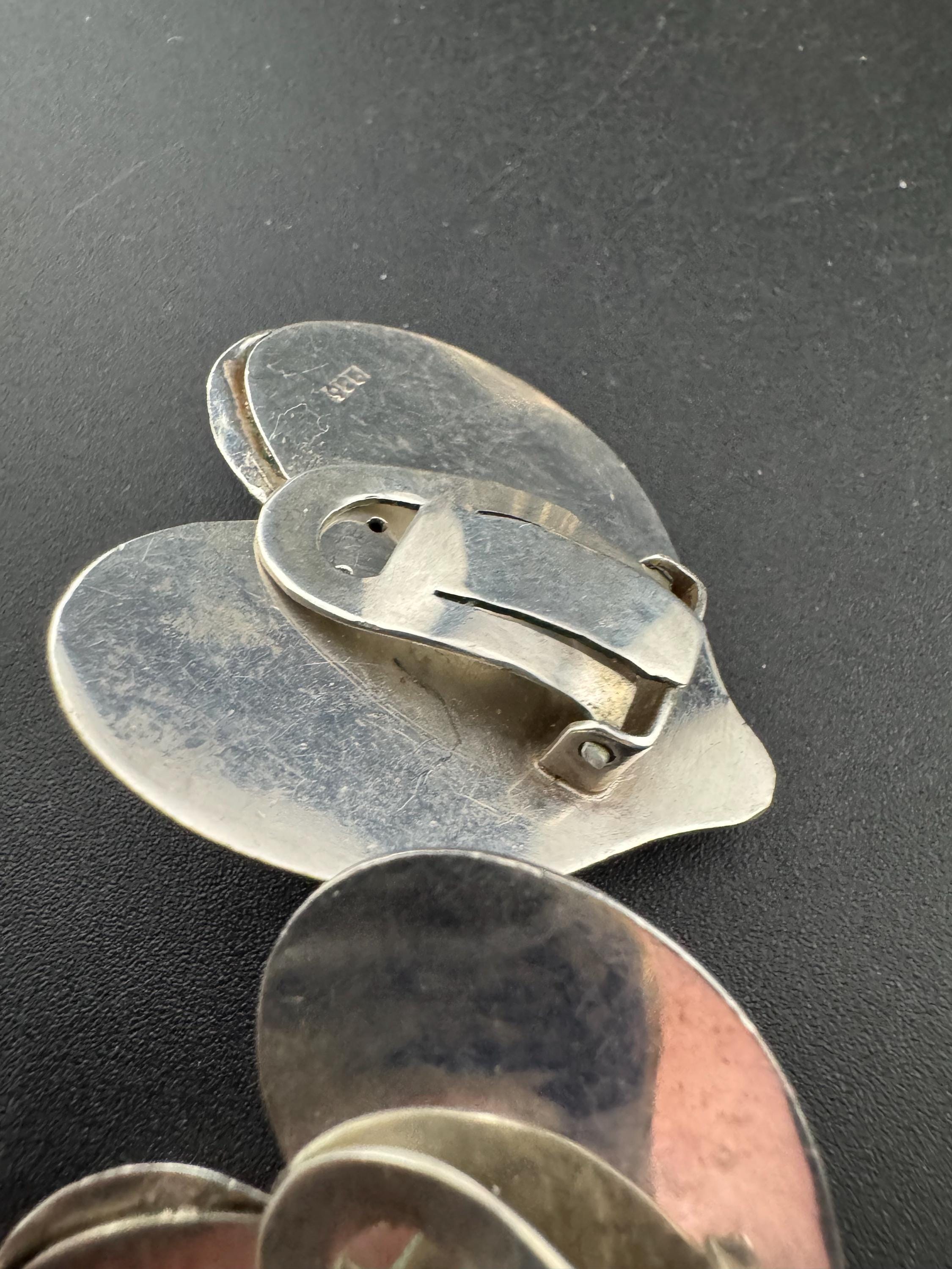 Amethyst Heart Clip On Earrings: Modernist 925 Vintage Sterling Silver