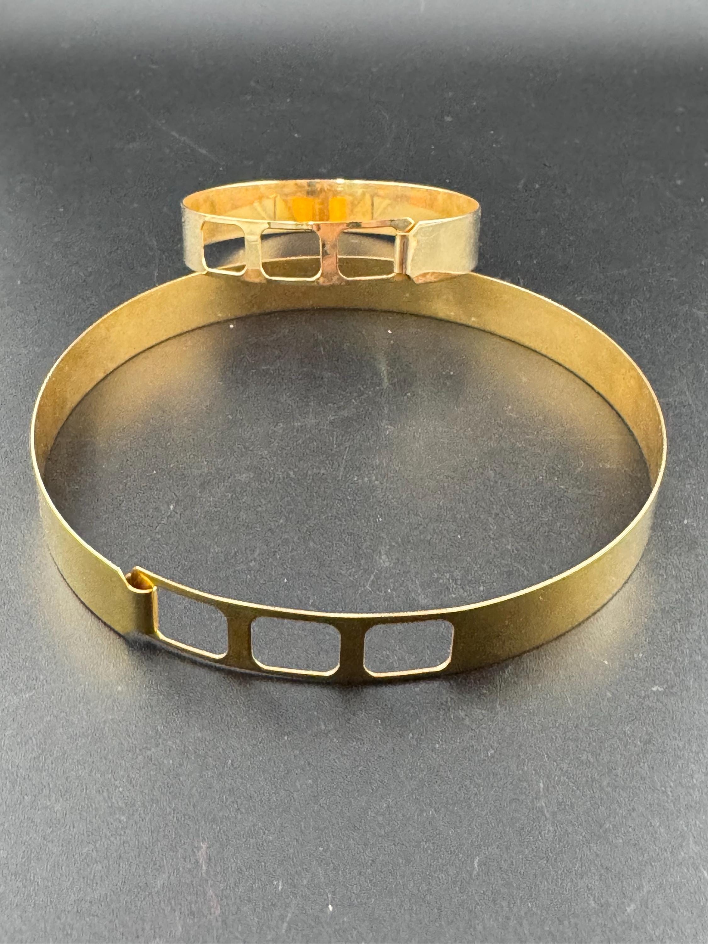 Vintage Gold Brass Choker Necklace and Cuff Bracelet Set: Geometric Openwork