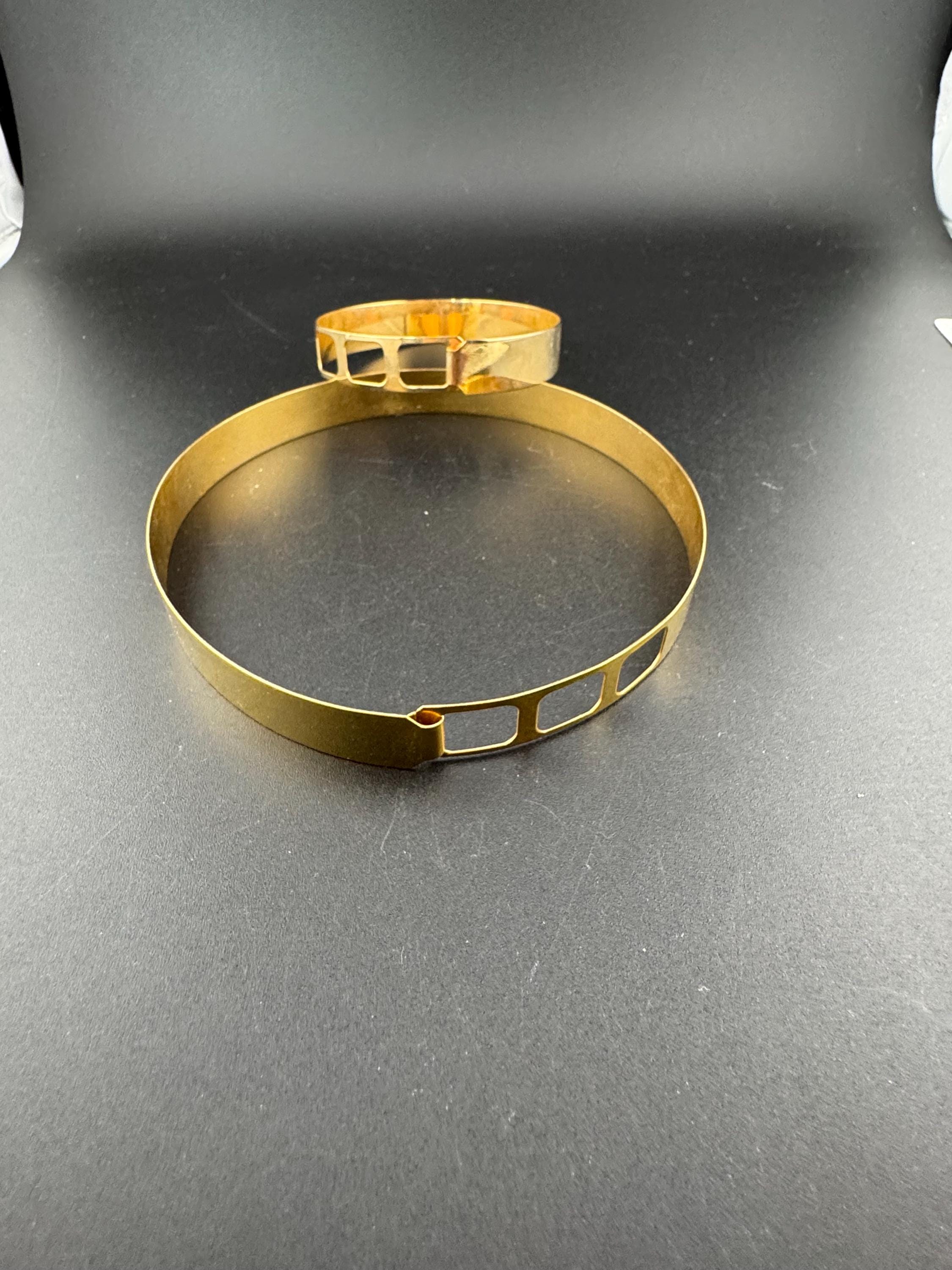 Vintage Gold Brass Choker Necklace and Cuff Bracelet Set: Geometric Openwork