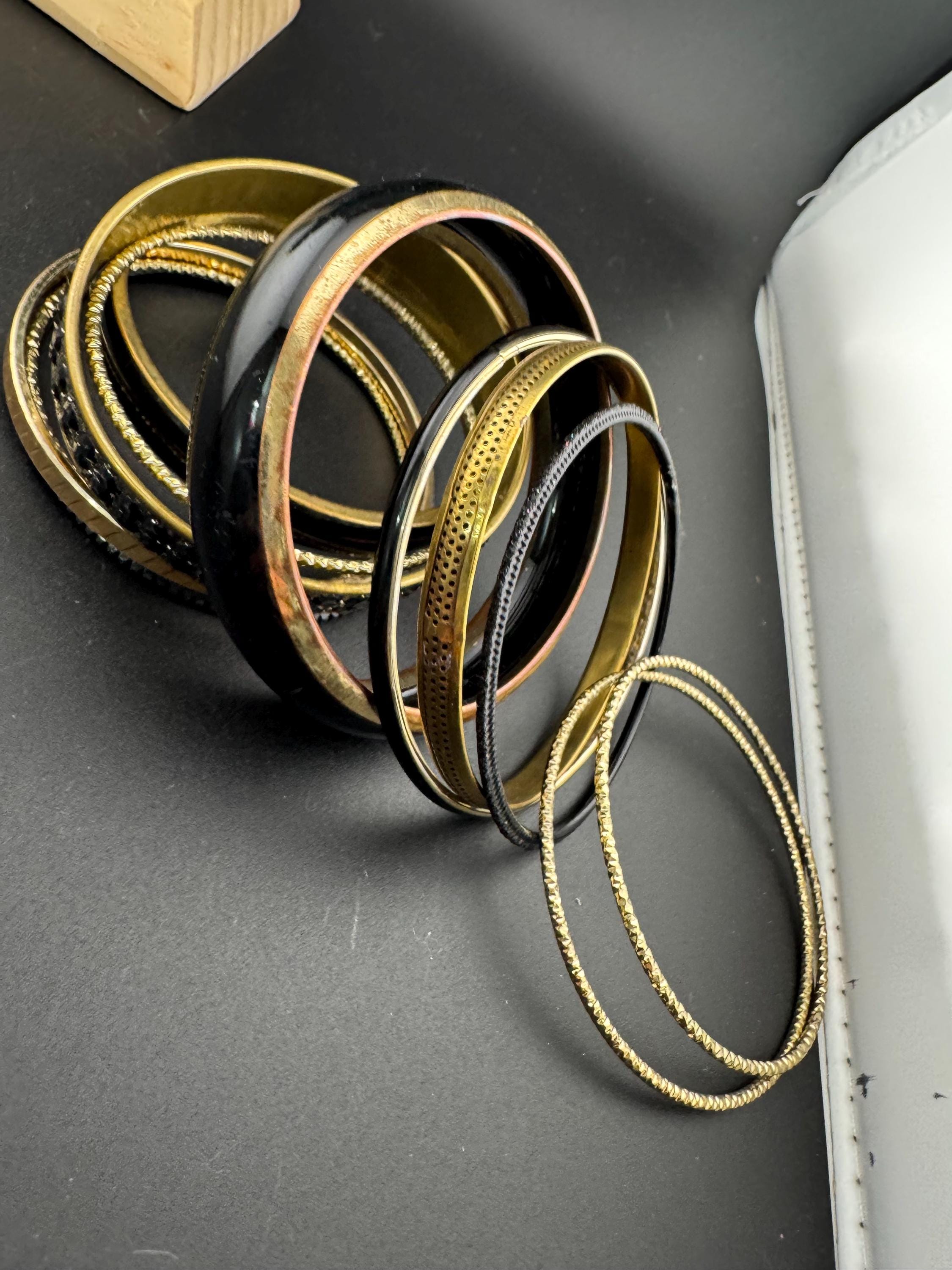 Vintage Gold & Black Stacking Bangles: Boho Hippy Festival Bracelets