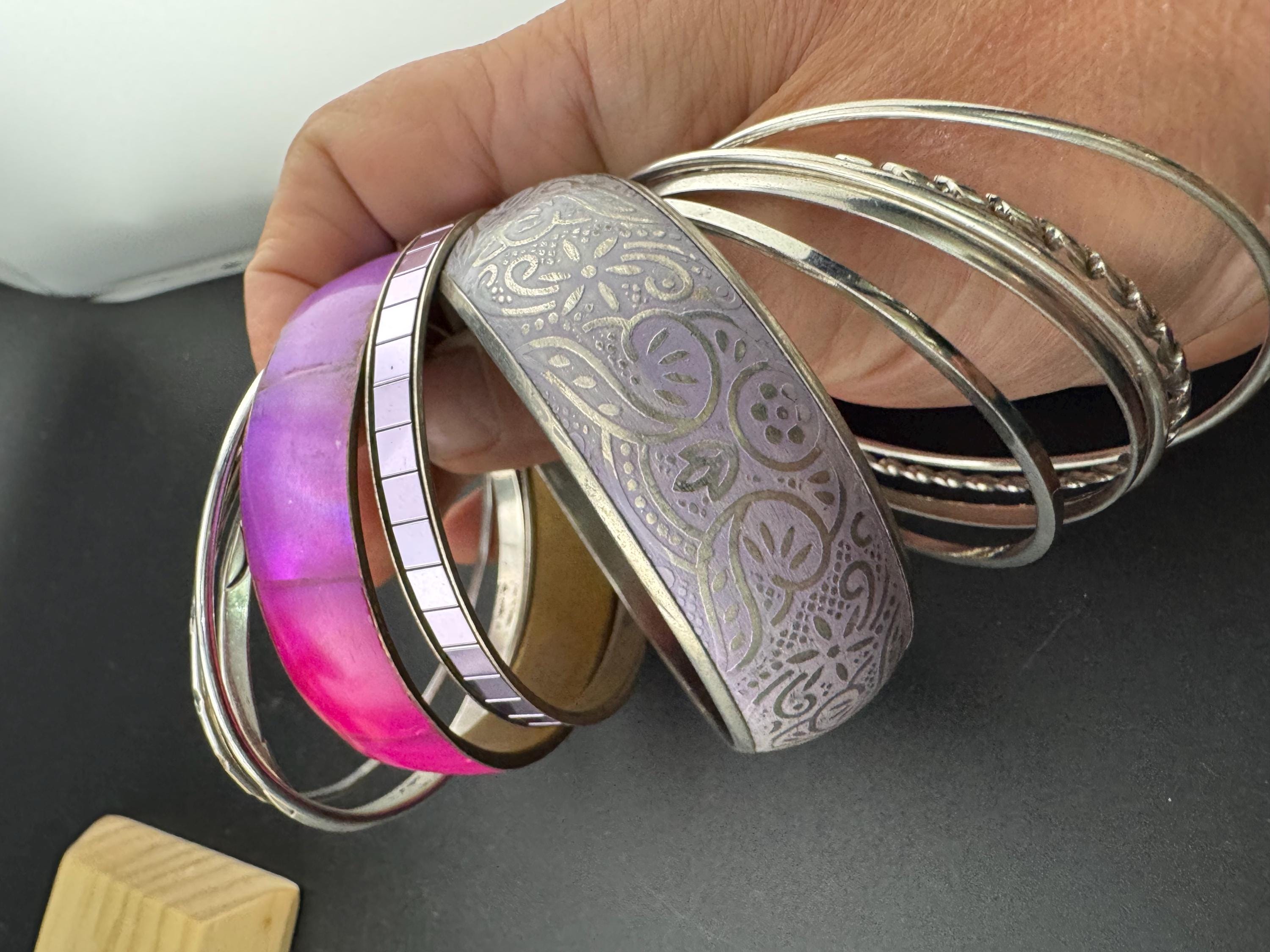 Vintage Silver Tone Stacking Bangle Set: Boho Hippie Festival Bracelets