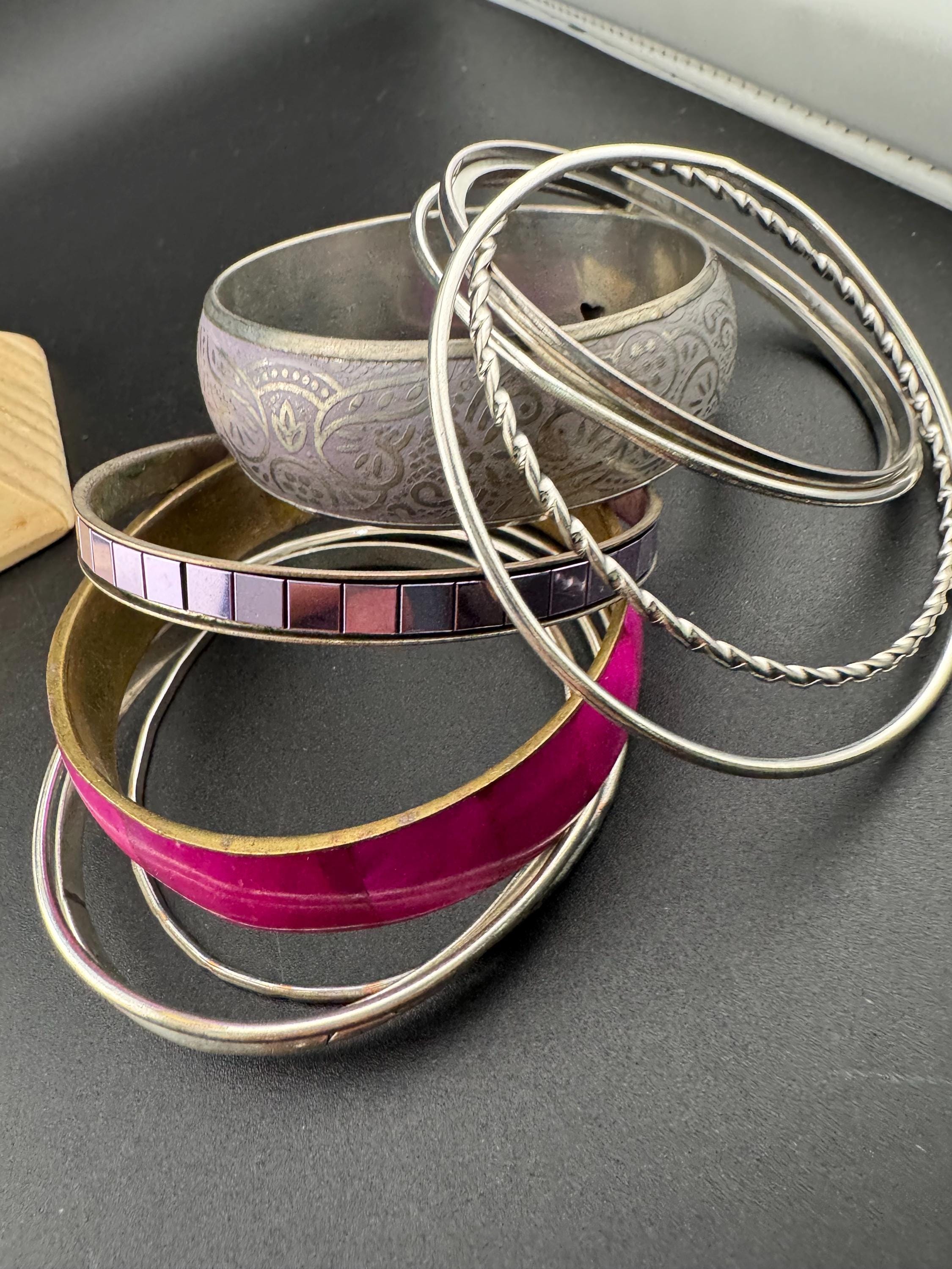 Vintage Silver Tone Stacking Bangle Set: Boho Hippie Festival Bracelets
