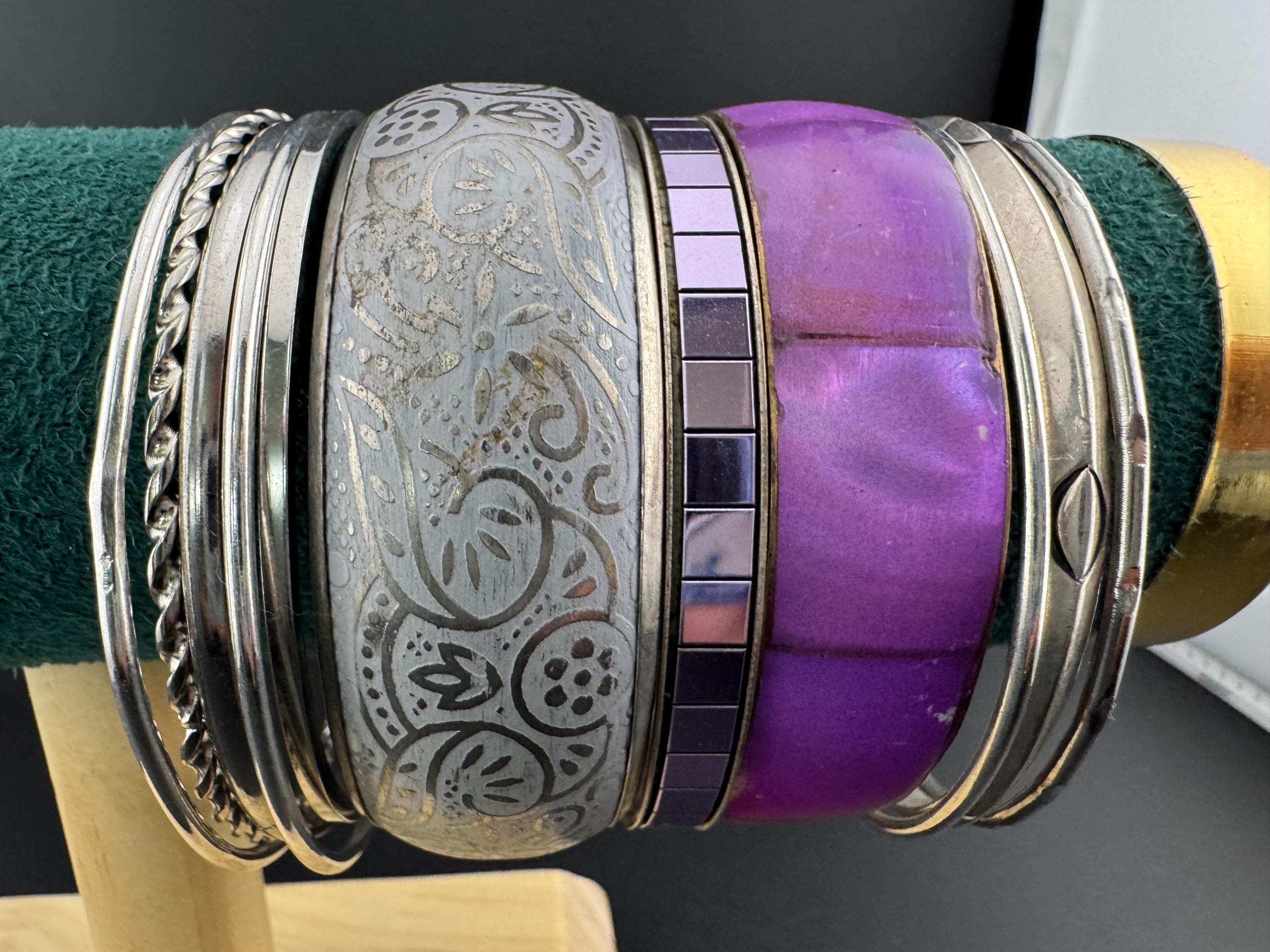 Vintage Silver Tone Stacking Bangle Set: Boho Hippie Festival Bracelets