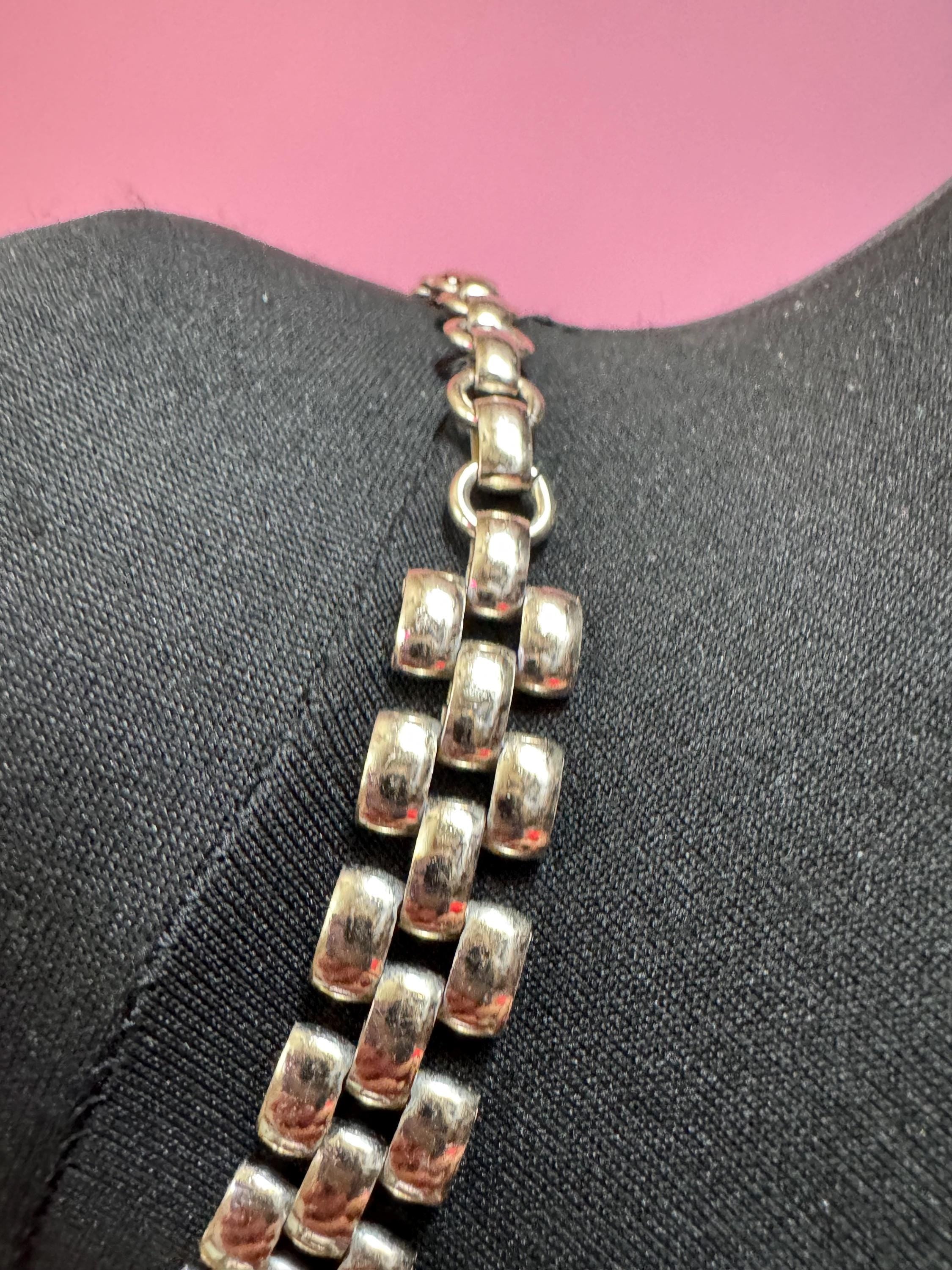 Panther link silver Necklace: White Enamel vintage