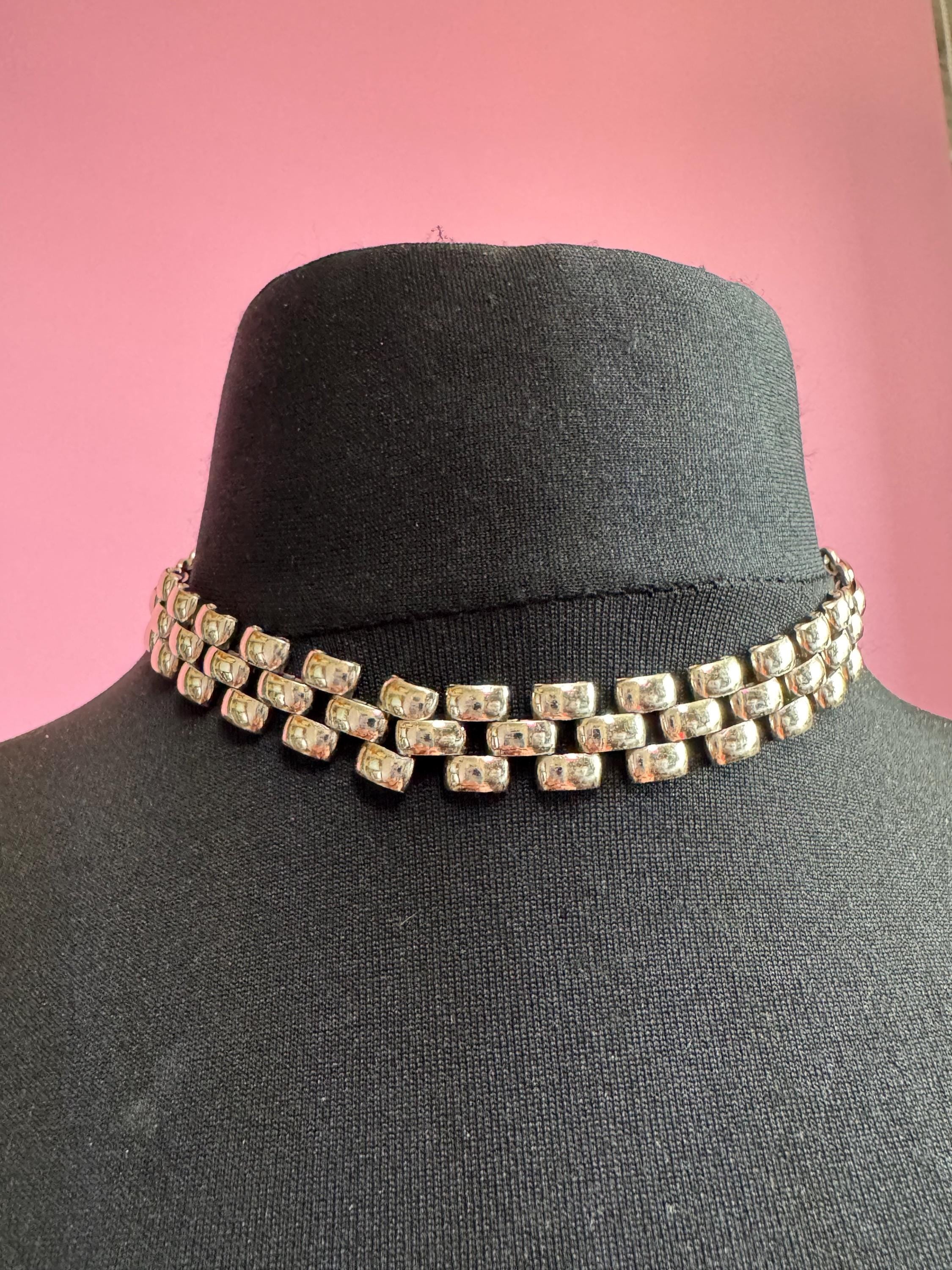 Panther link silver Necklace: White Enamel vintage