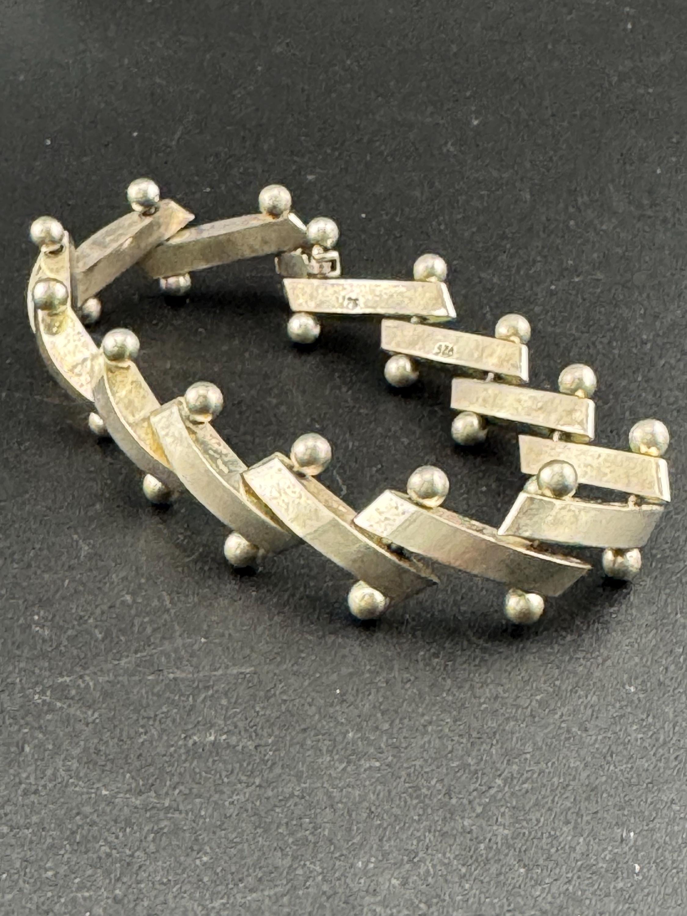 Vintage Modernist 925 Silver Panel Link Bracelet