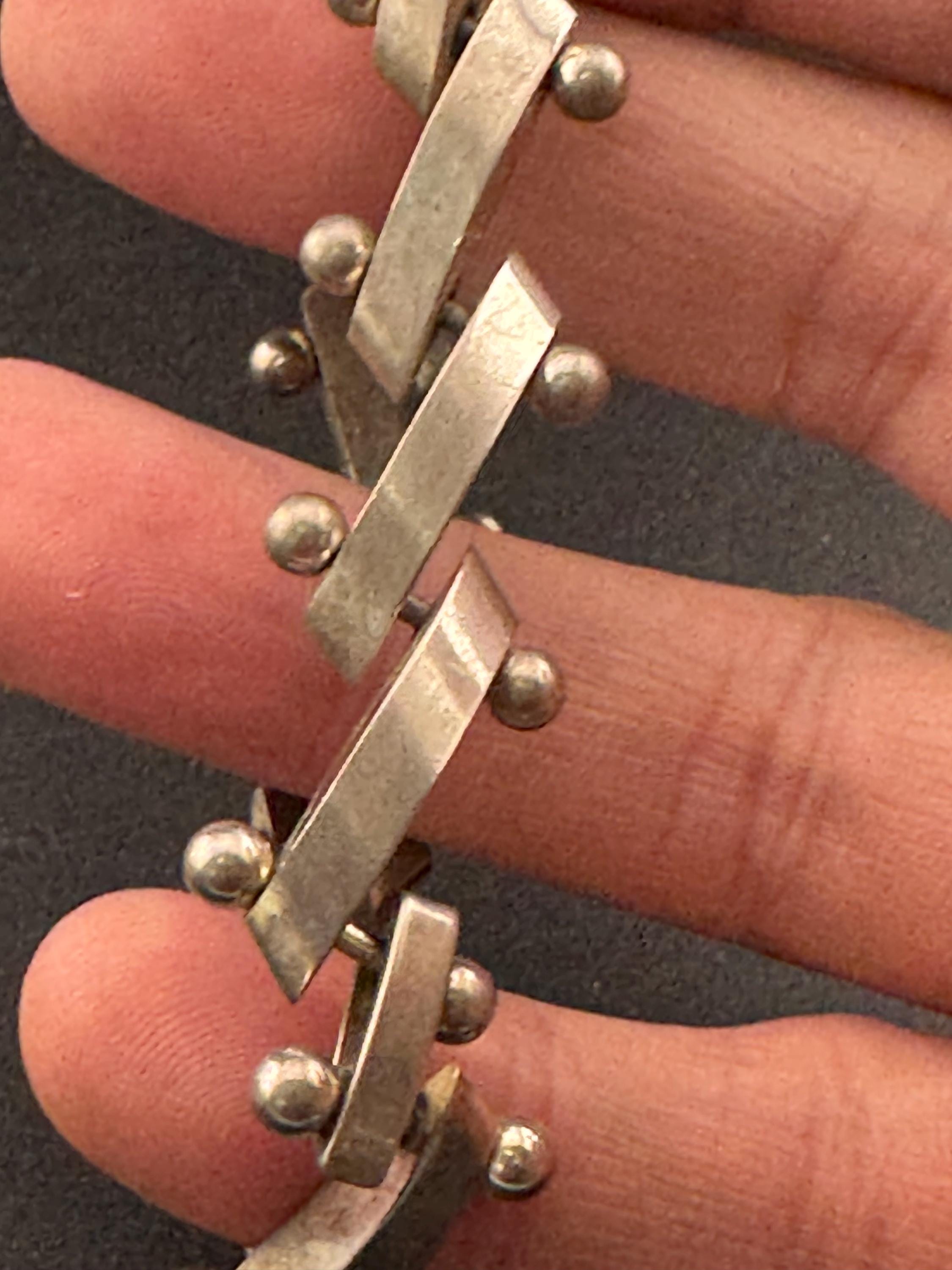 Vintage Modernist 925 Silver Panel Link Bracelet