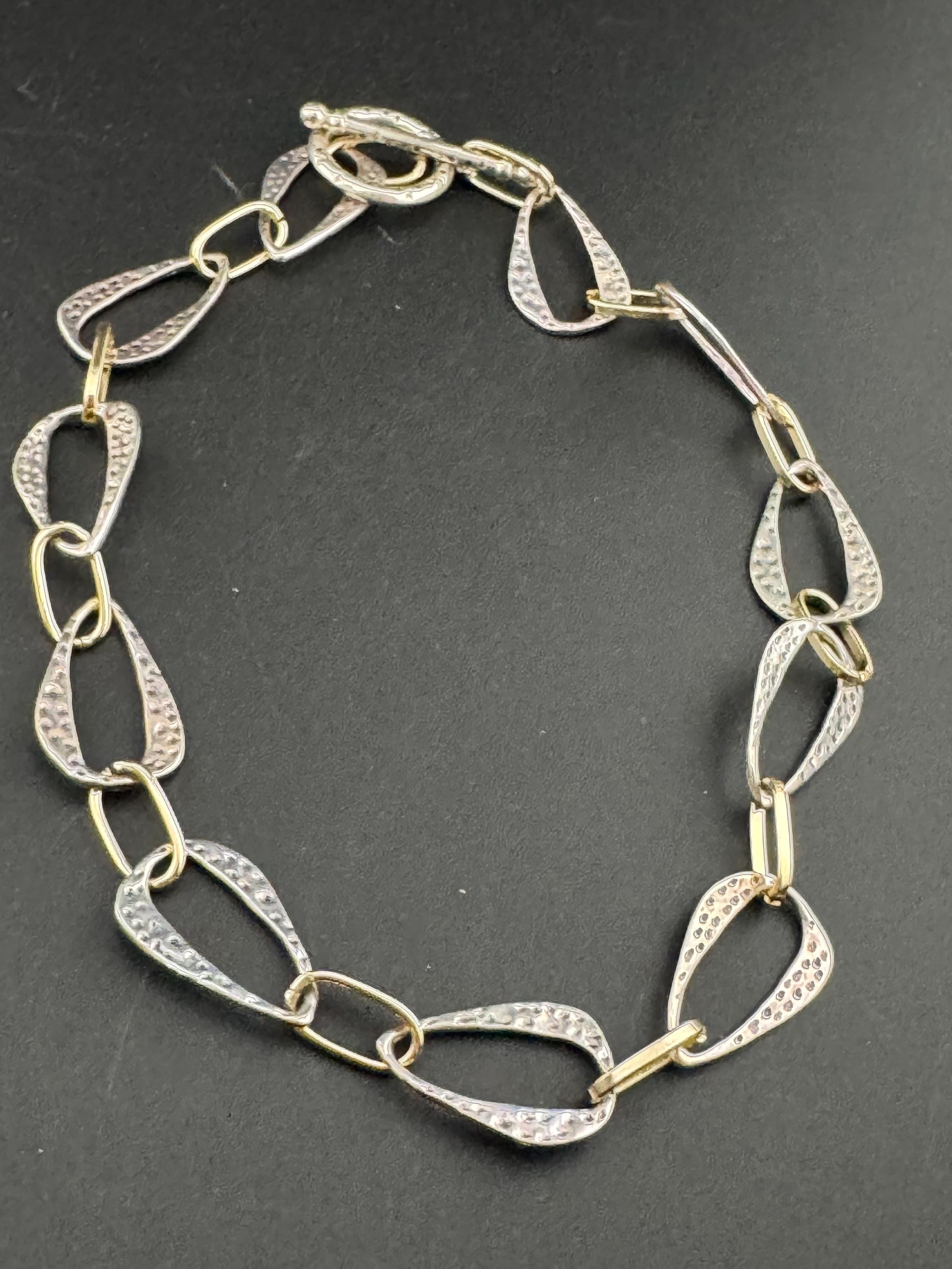 Modernist Gold & Silver Tone Oval Link Necklace - 42cm
