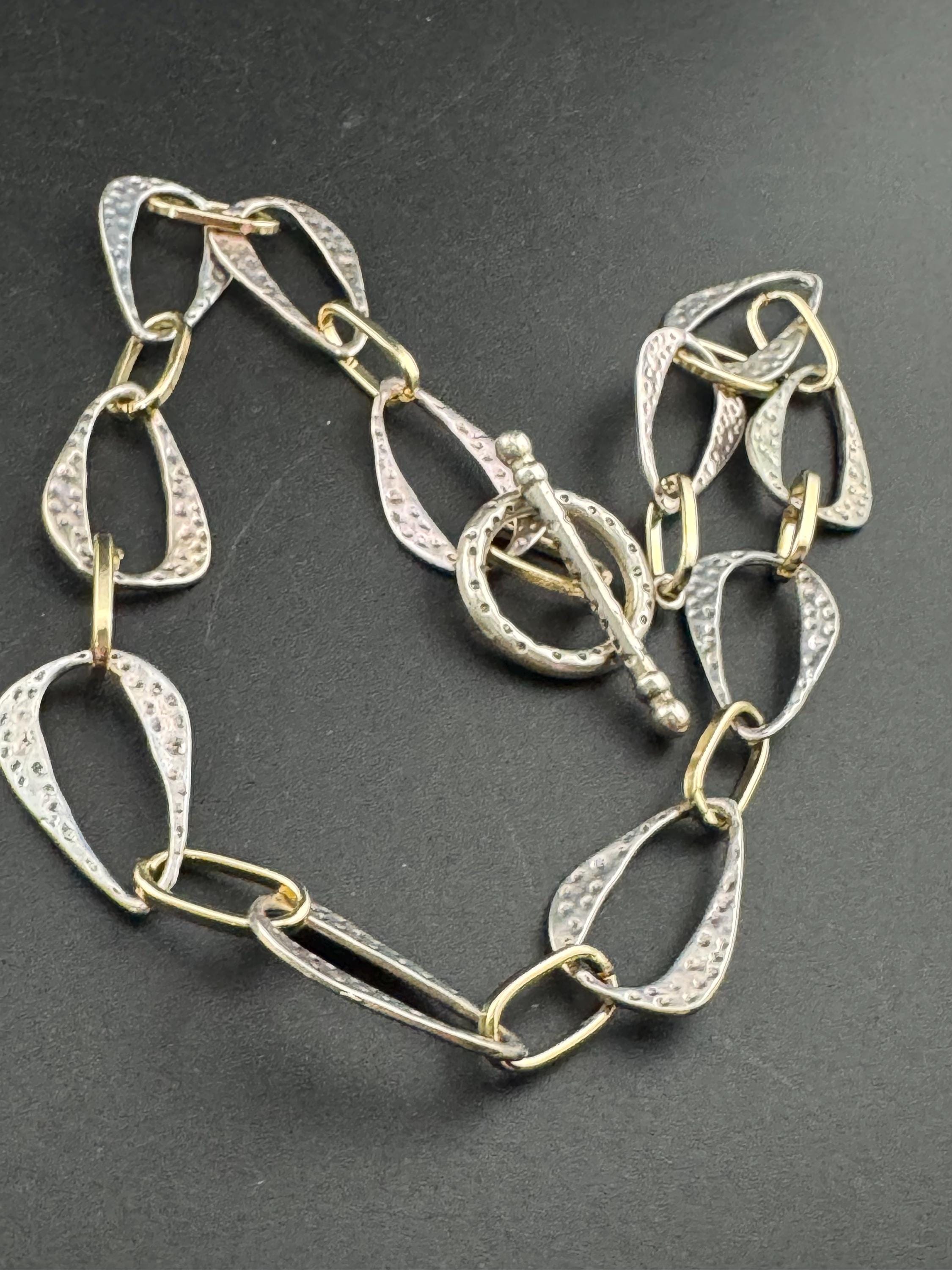Modernist Gold & Silver Tone Oval Link Necklace - 42cm
