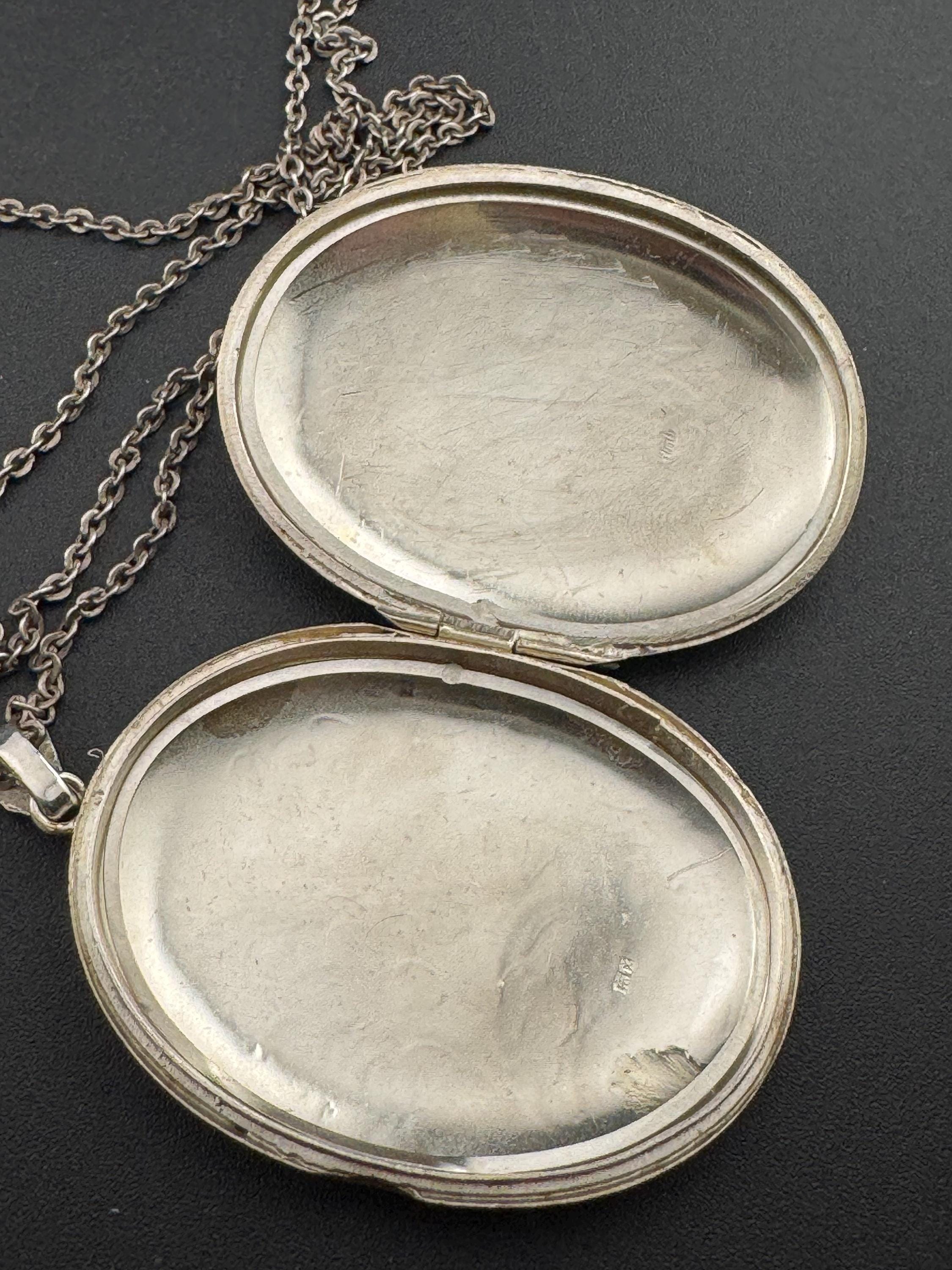 Vintage extra large photo Locket with engraved floral design, memorial keepsake stamped birm X 925 on a silver chain