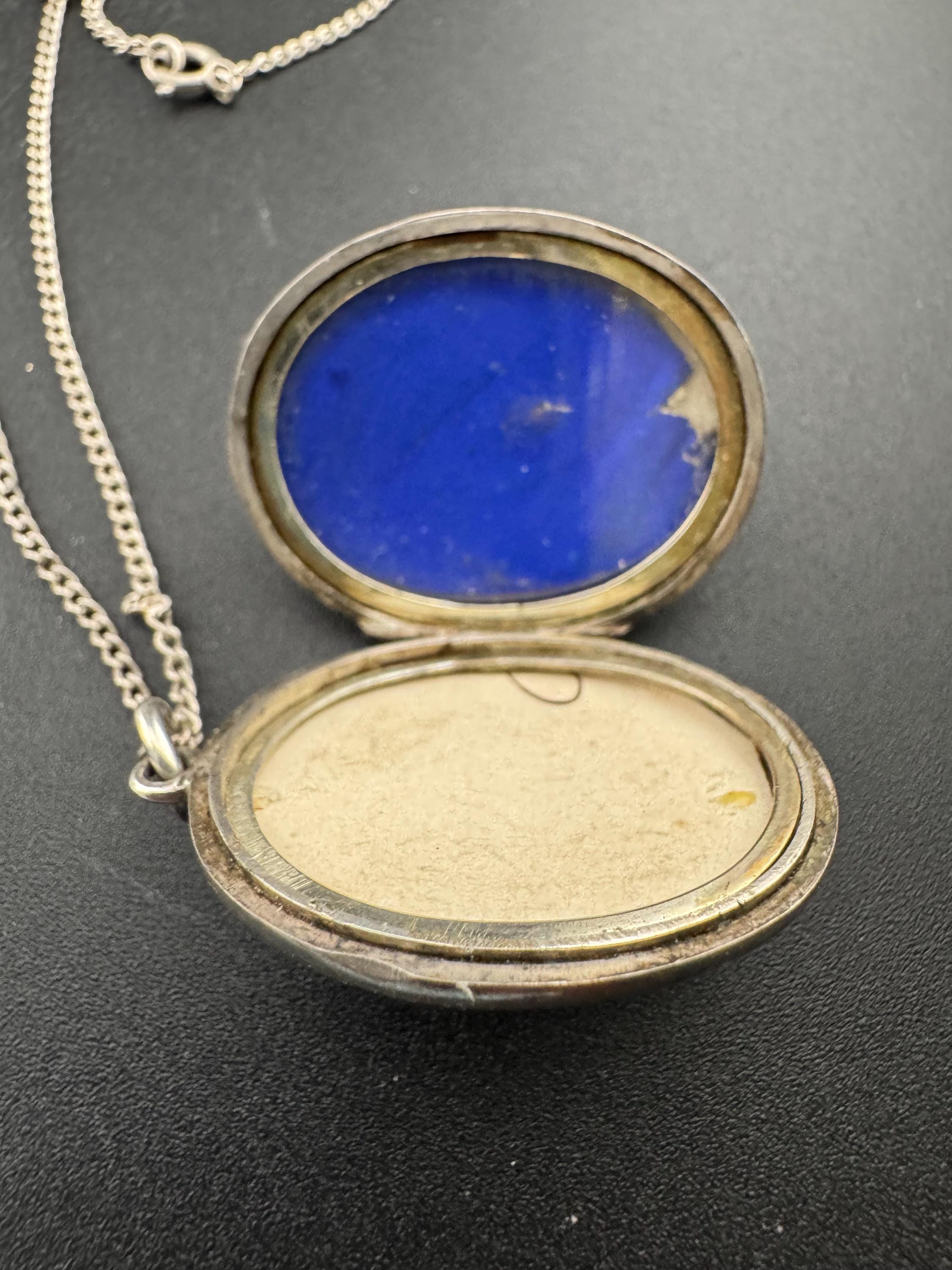 Vintage large photo Locket with engraved design, memorial keepsake stamped on a 925 silver chain