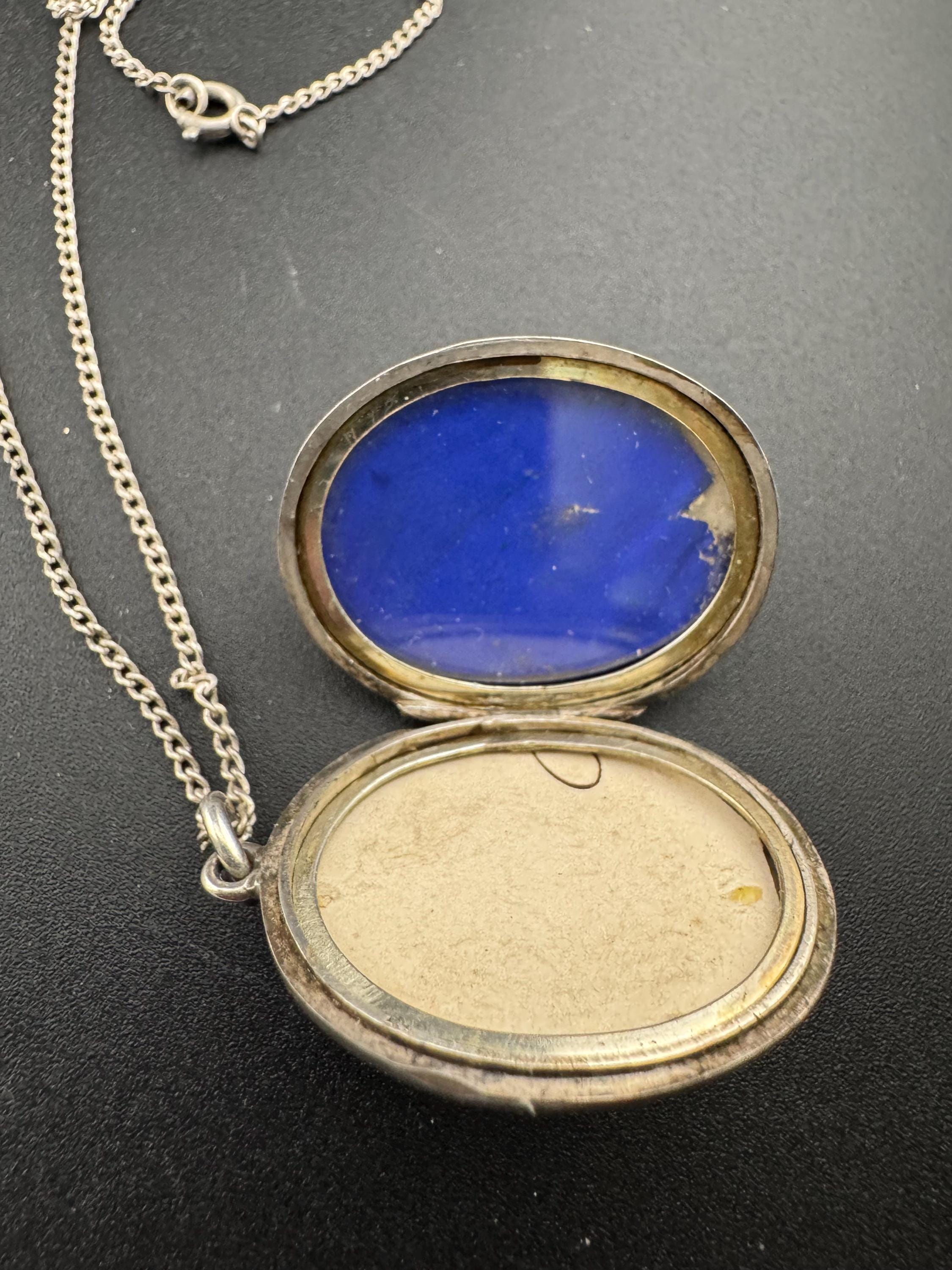 Vintage large photo Locket with engraved design, memorial keepsake stamped on a 925 silver chain