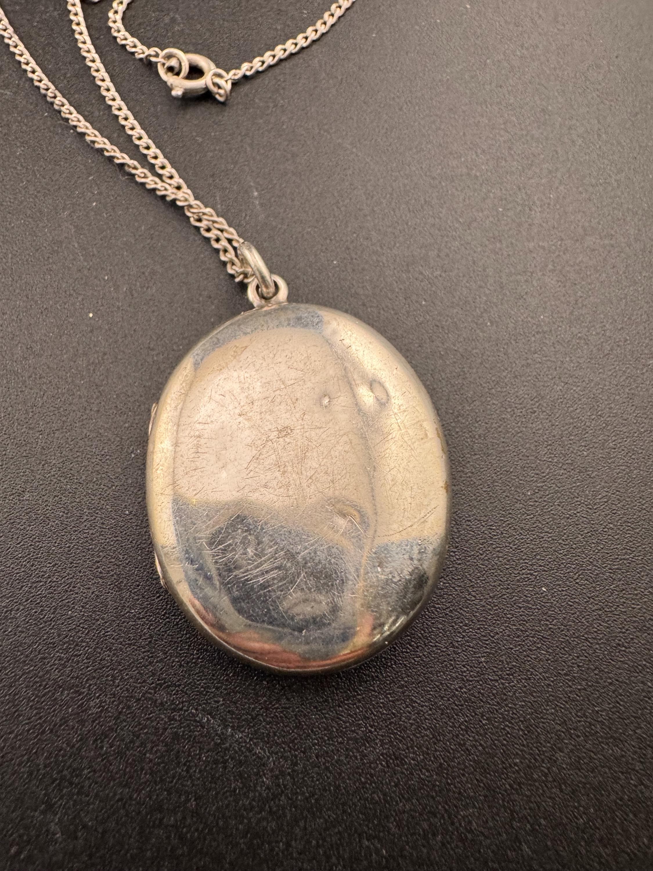 Vintage large photo Locket with engraved design, memorial keepsake stamped on a 925 silver chain
