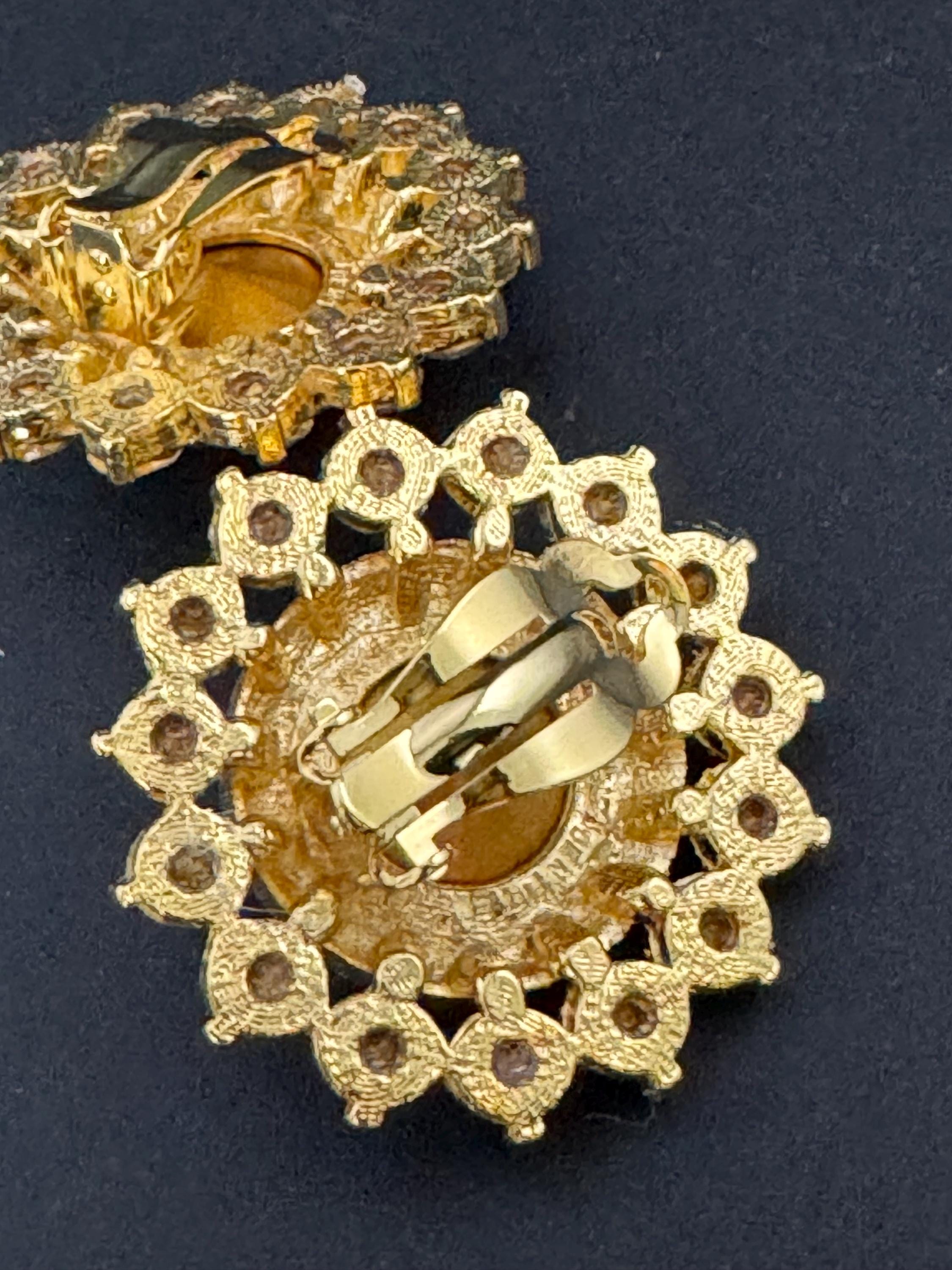 Oversized Pink Rivoli Glass & Swarovski Crystal Stud Earrings: 1980s Gold Tone