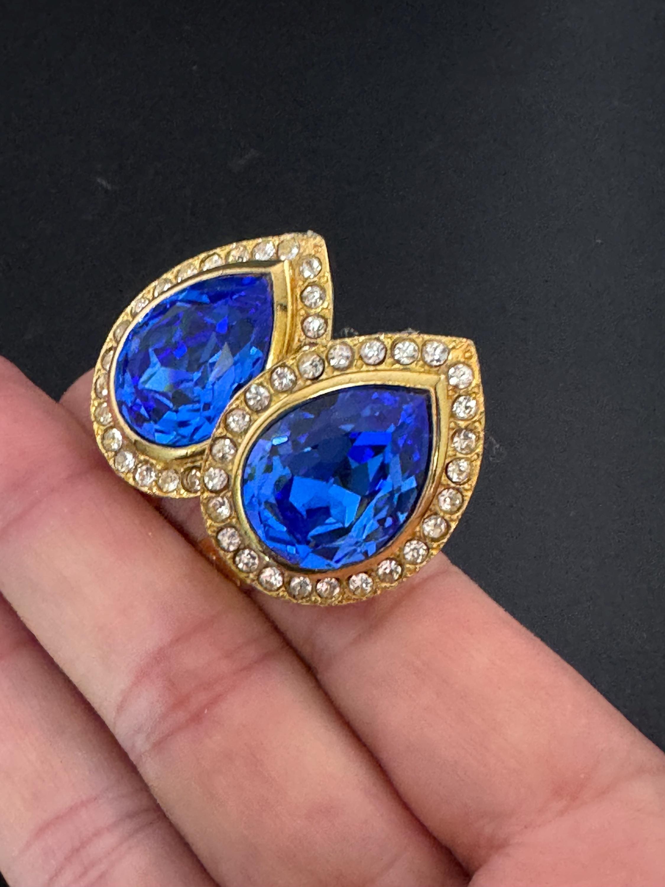 Vintage Art Deco Swarovski Crystal Shoe Clips: Sapphire Bluette Pair