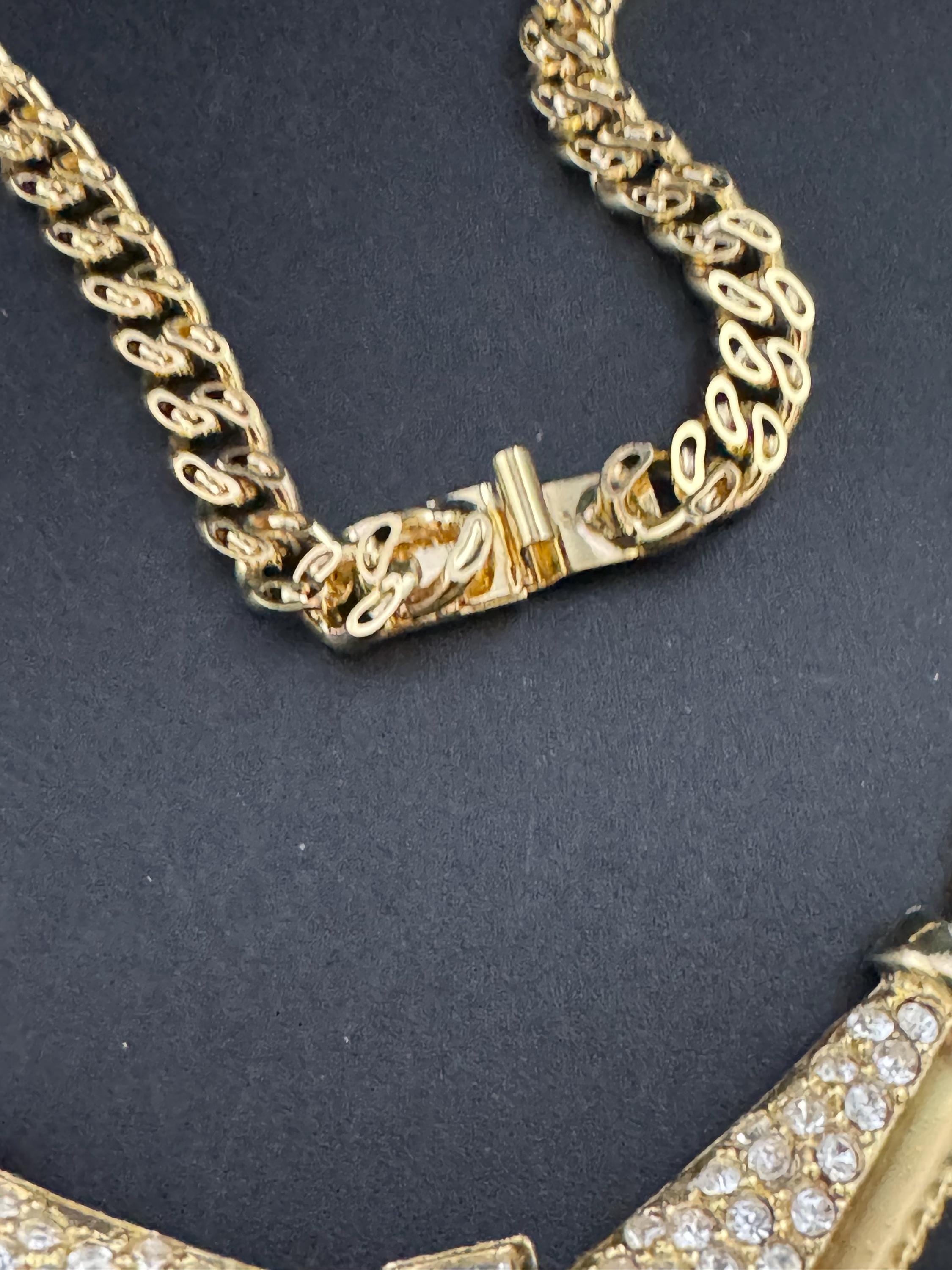 Vintage 1980s Swarovski crystal set emerald green and clear diamanté choker necklace gold tone high end old shop stock
