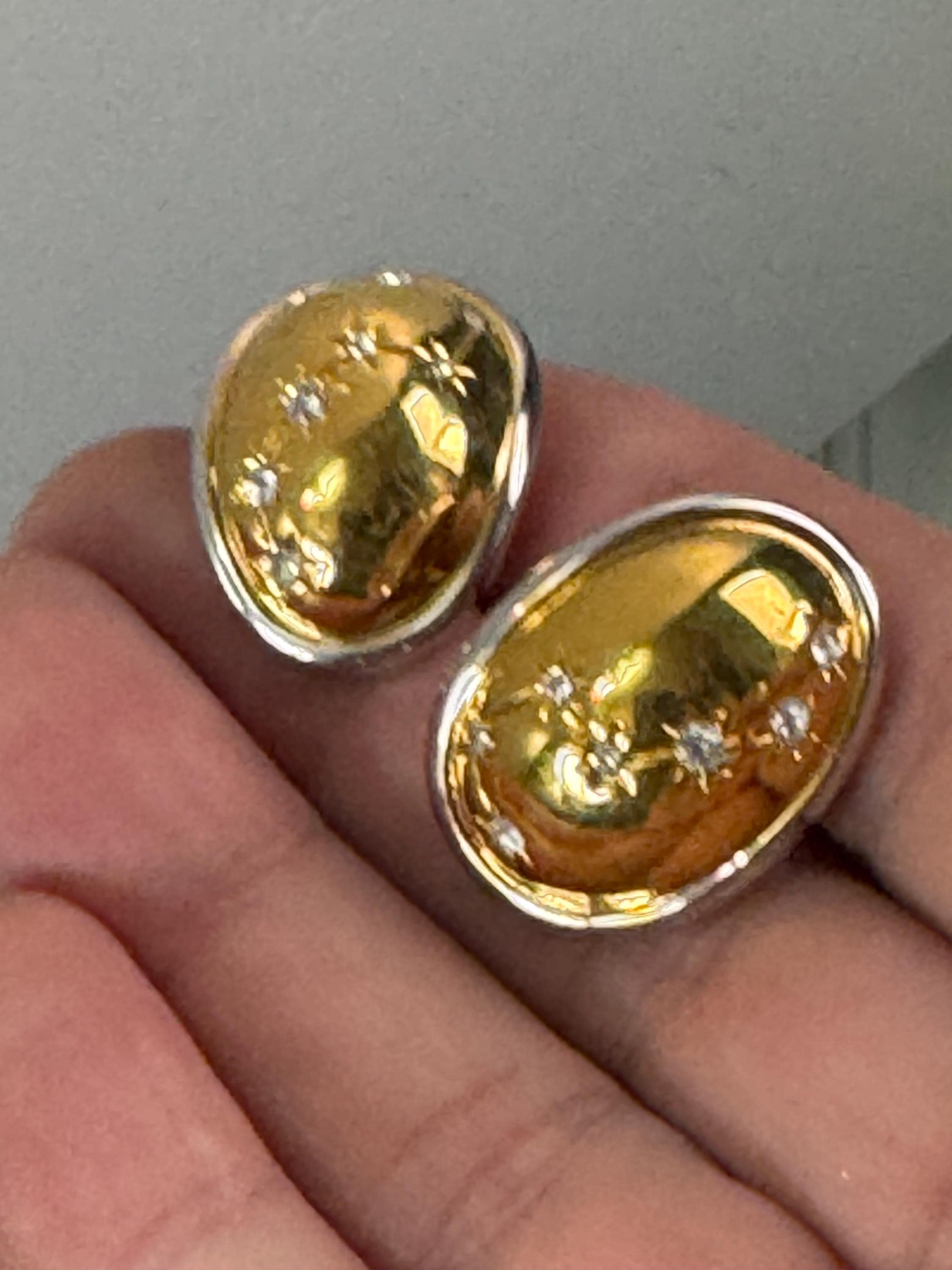 Retro high end gold and silver tone & clear diamanté domed constellation stars stud earrings for pierced ears