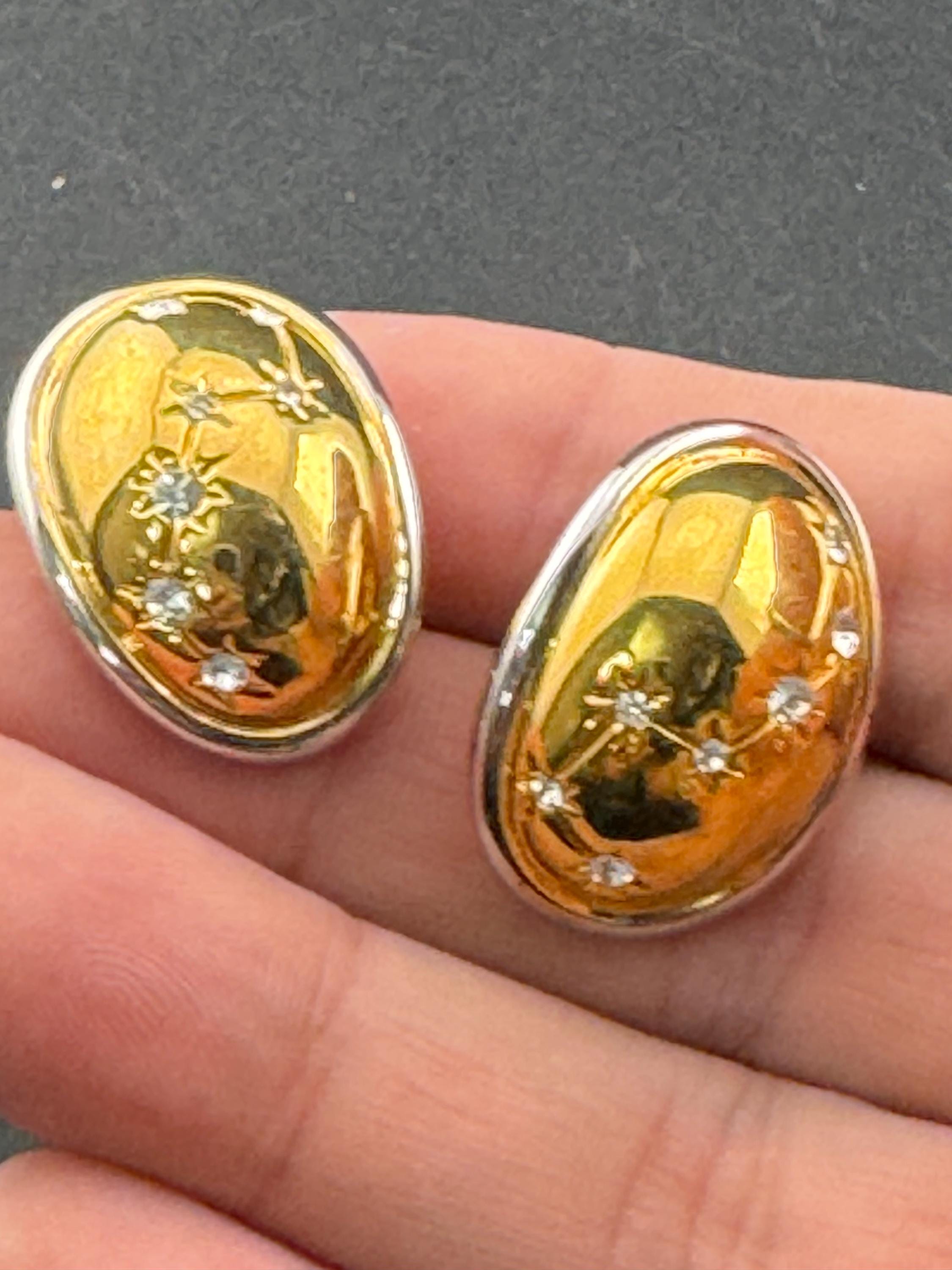 Retro high end gold and silver tone & clear diamanté domed constellation stars stud earrings for pierced ears