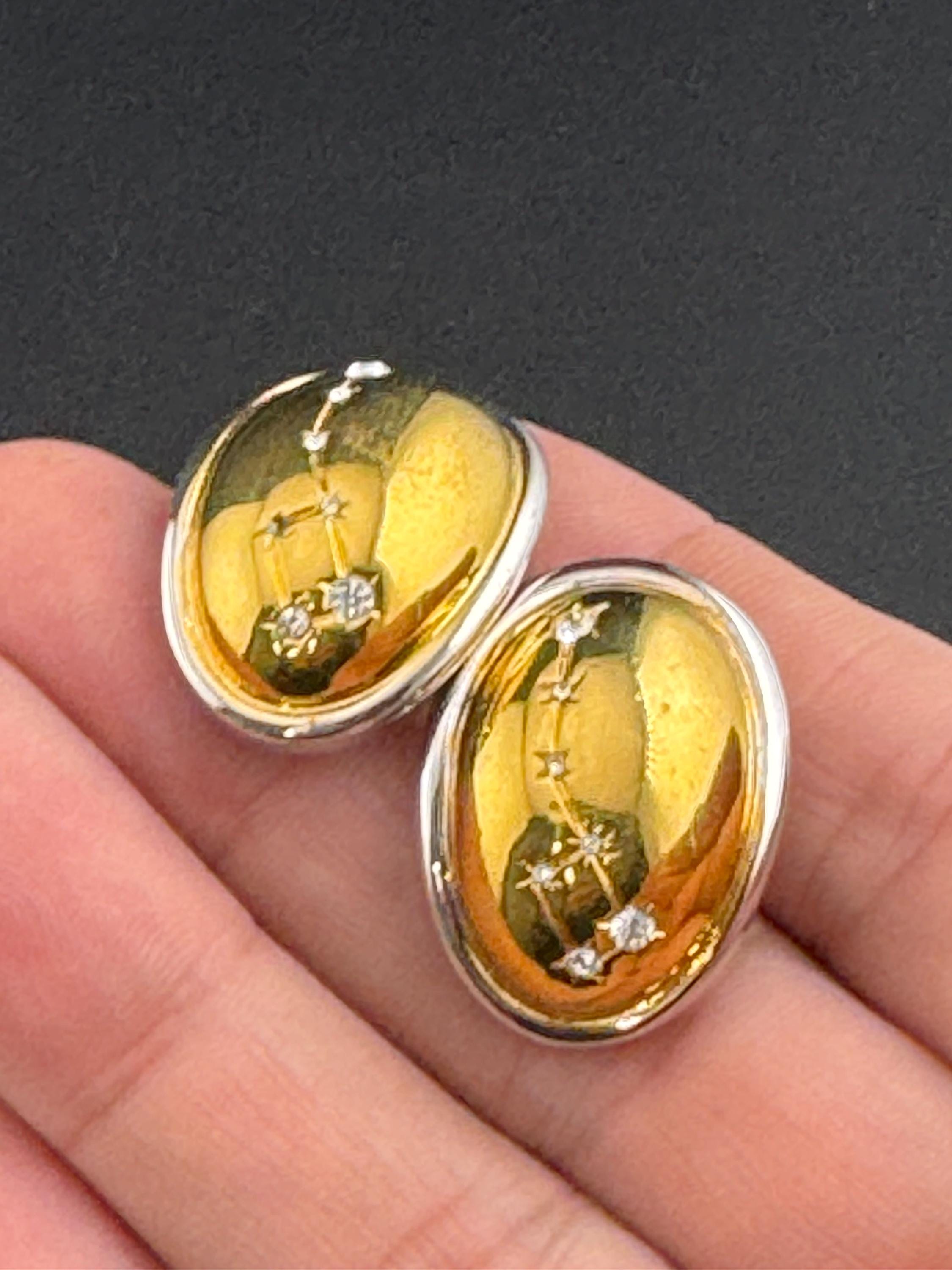 Retro high end gold and silver tone & clear diamanté domed constellation stars stud earrings for pierced ears