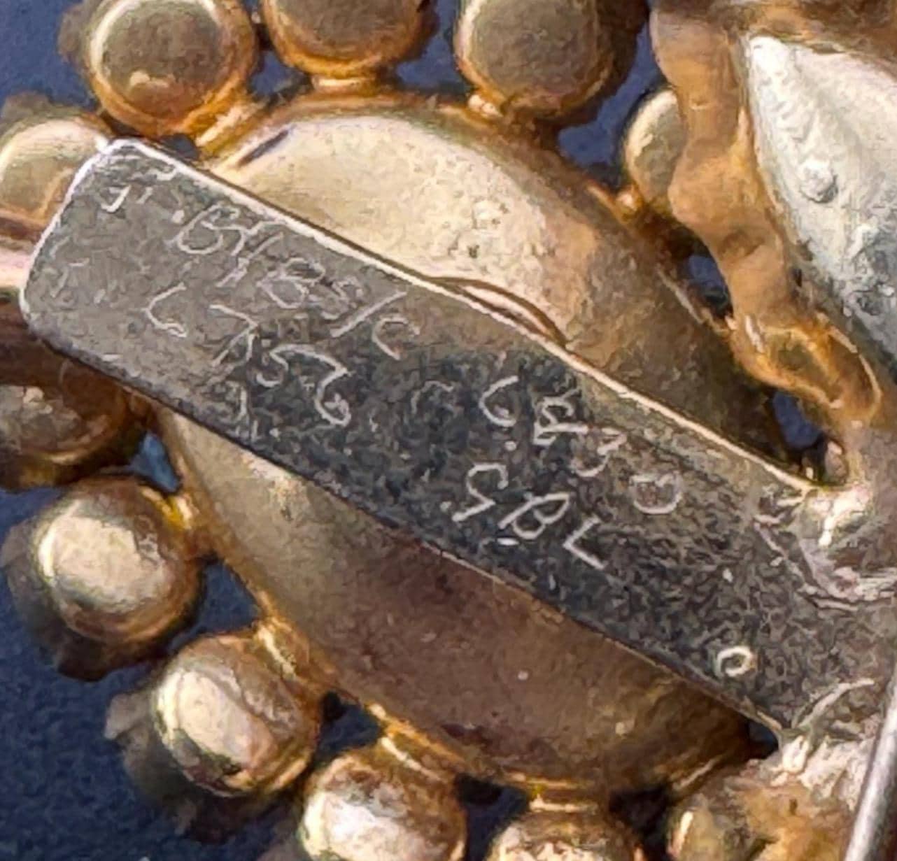 gold tone turquoise cabochon and amethyst rhinestone large floral statement brooch 1960s