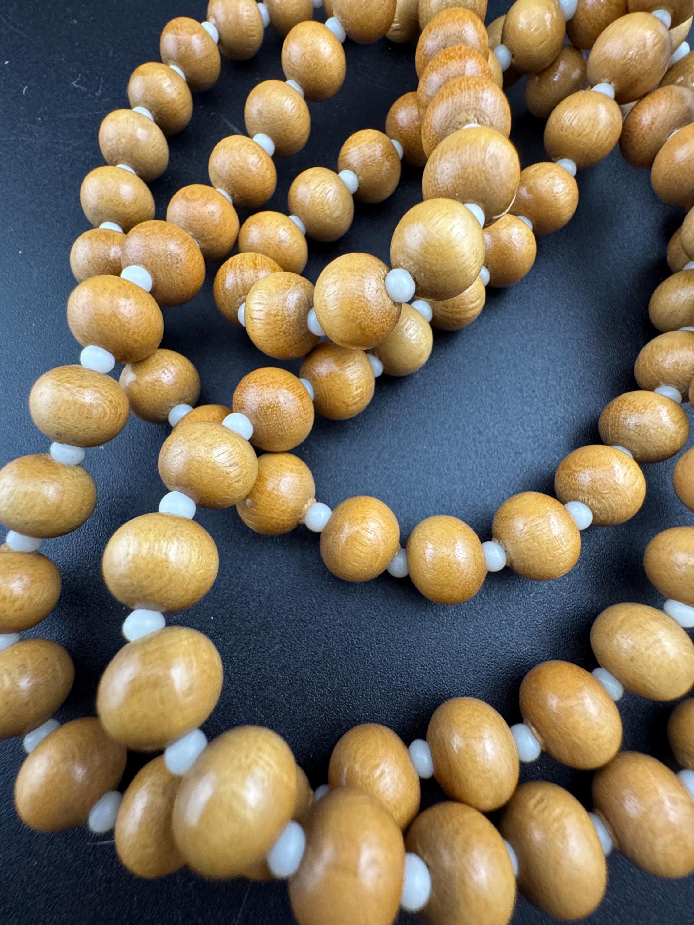 long vintage light brown wooden natural round beaded layering necklace boho festival jewellery