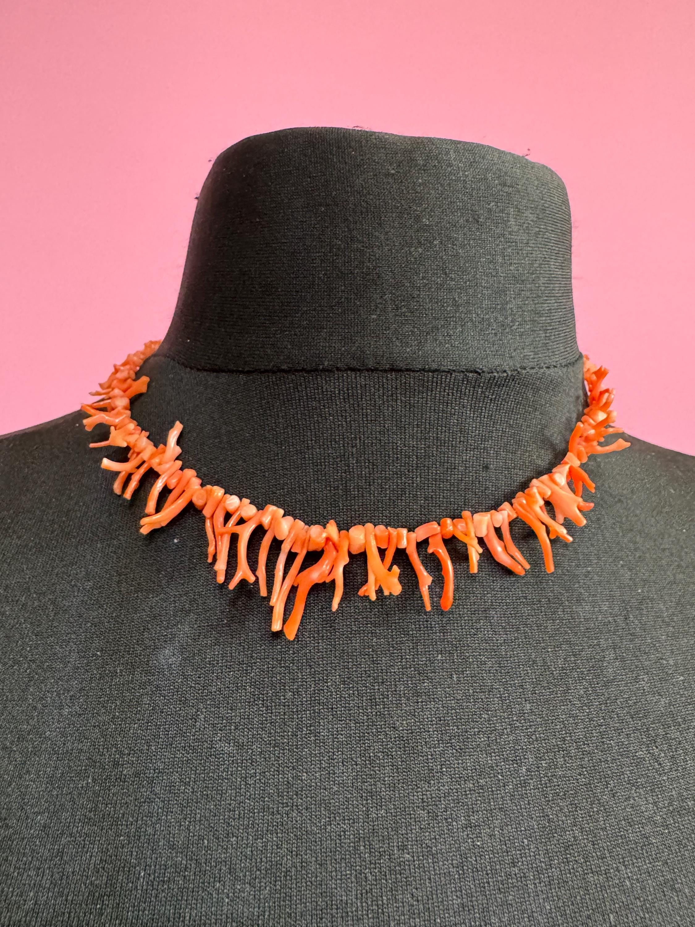 Vintage Orange natural branch stick coral beaded necklace vintage