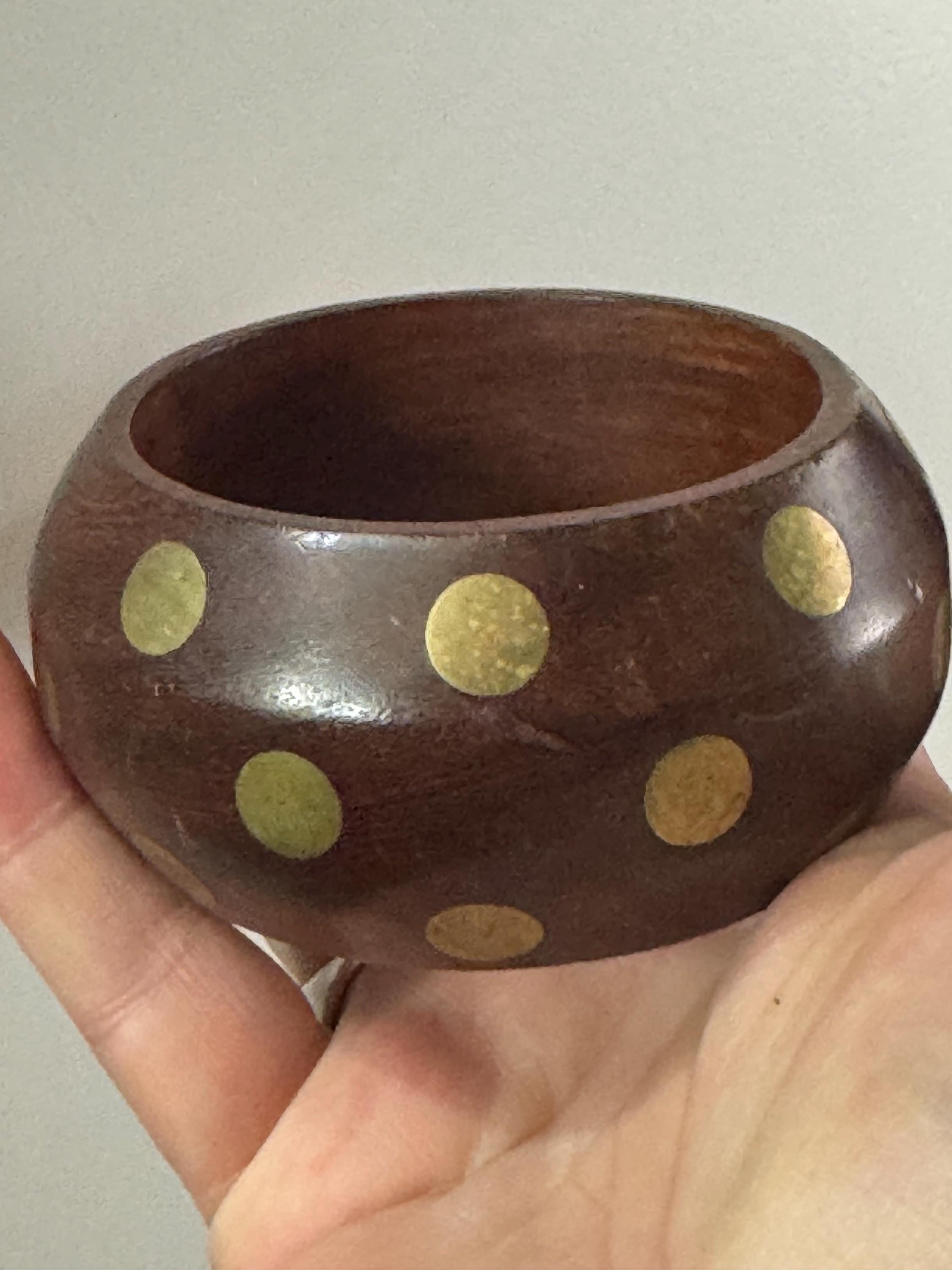 Wood & Brass Wide Cuff Bangle: Vintage Boho Bracelet